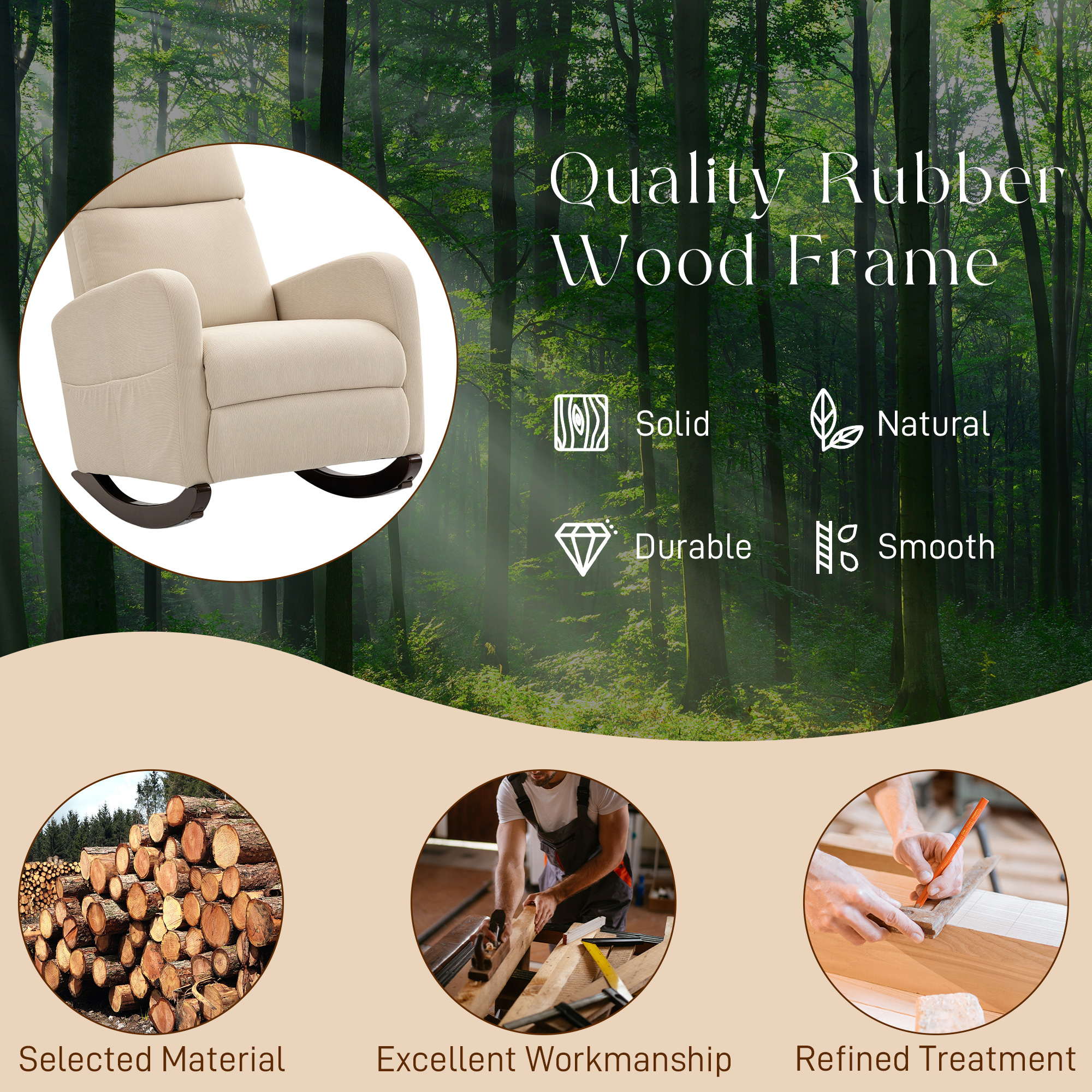 HOMCOM Corduroy Rocking Armchair Beige 7