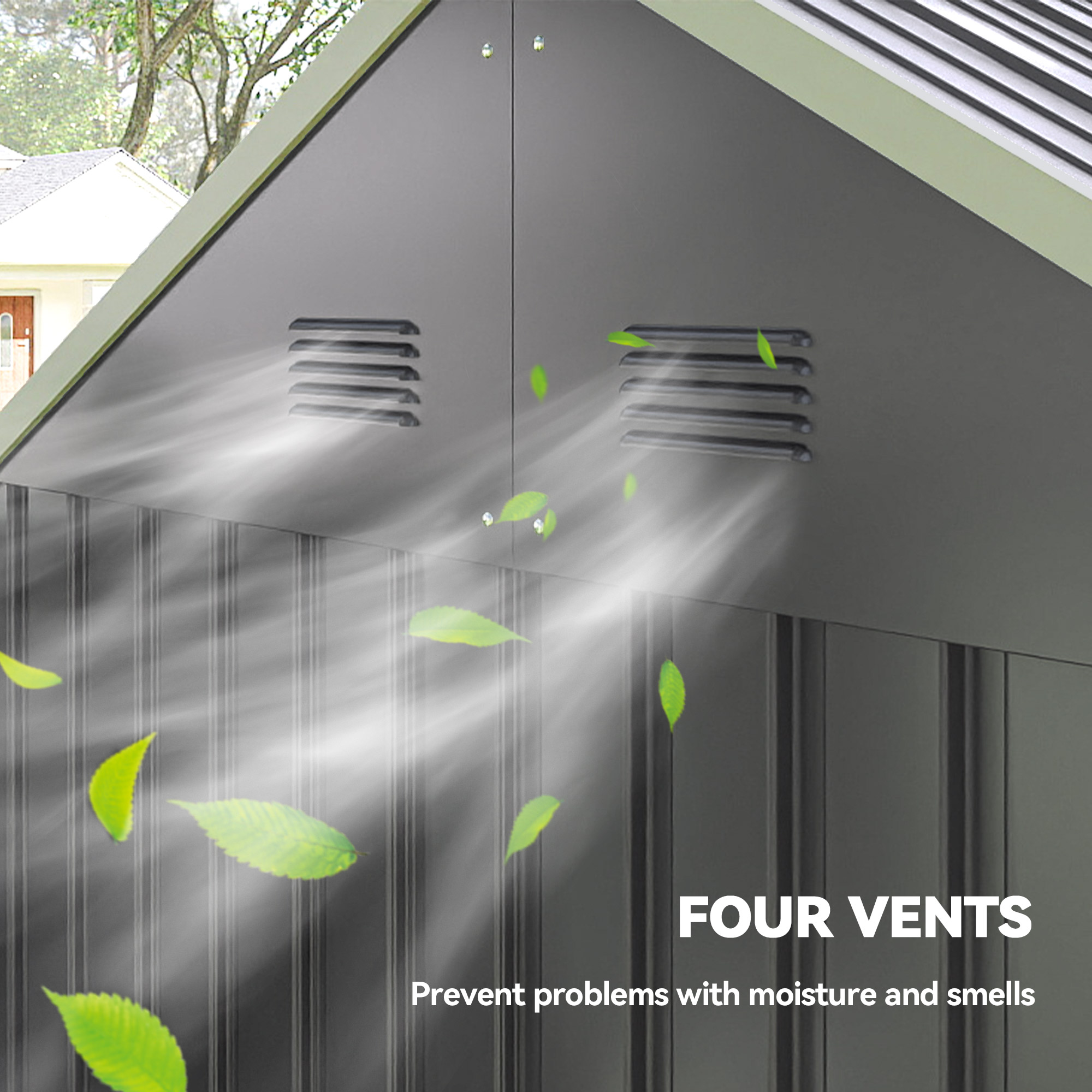 Outsunny 8 x 6 ft Galvanised Garden Shed, Outsoor Metal Storage Shed with Double Doors Window Air Vents for Patio, Lawn, Grey 6