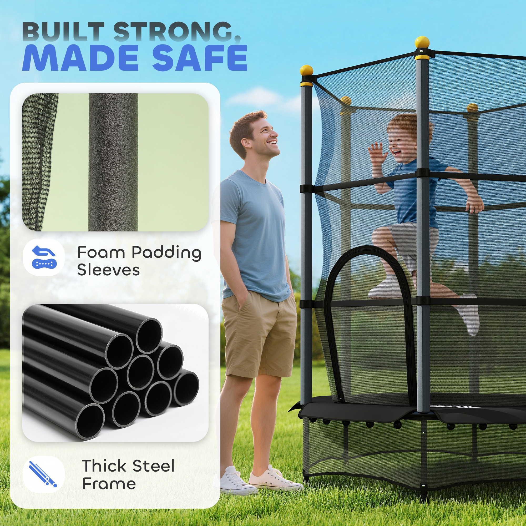 HOMCOM 4.6FT/55" Kids Trampoline with Safety Enclosure, Outdoor Indoor Use, for Ages 3-10 Years, Black 4