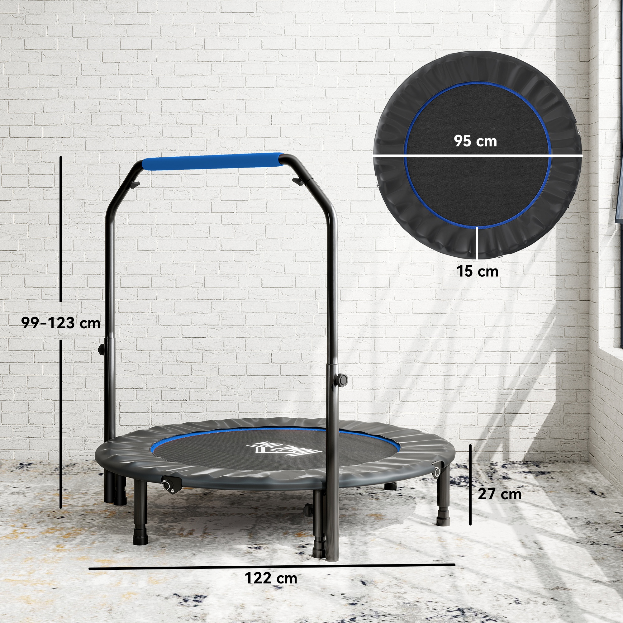 HOMCOM 48" Foldable Mini Fitness Trampoline, with Adjustable Foam Handle, Blue 3