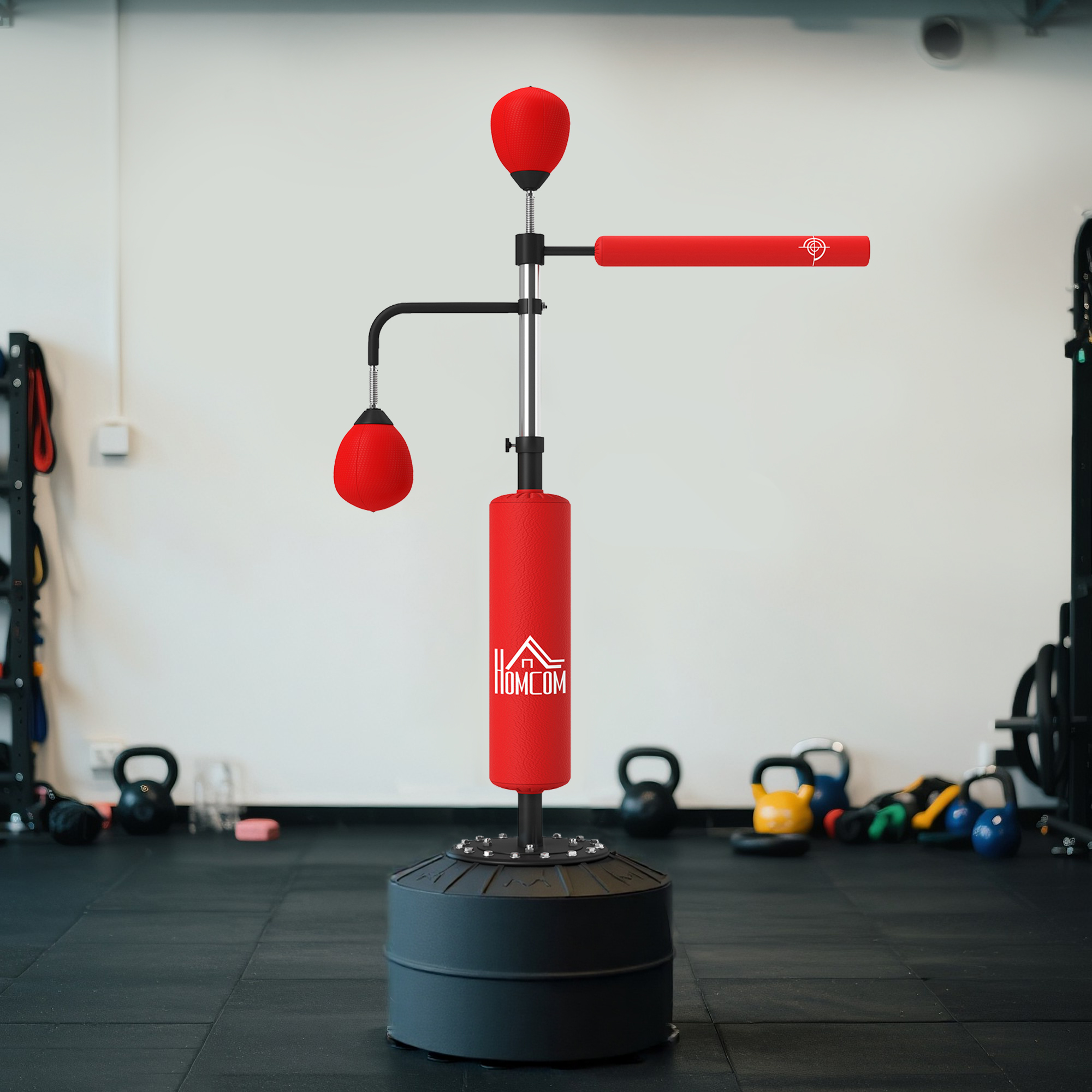 HOMCOM 4-in-1 Boxing Punching Bag, Freestanding with 2 Speed Bals, 360° Reflex Bar, 160-230cm Adjustable Height, Red 9