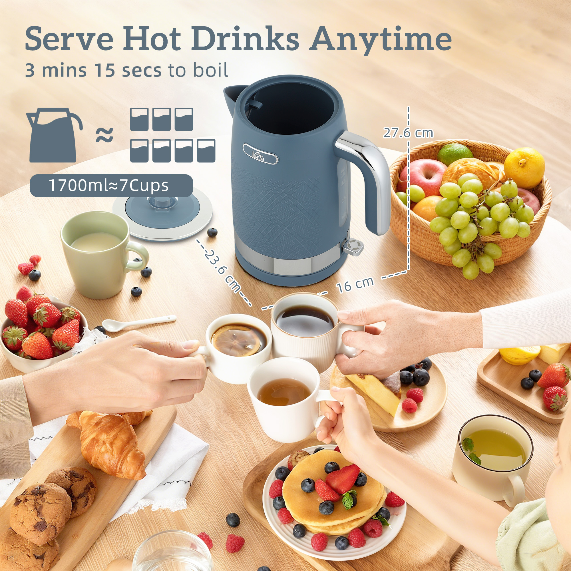 HOMCOM Sleek Textured Kettle and Toaster Set Blue 4