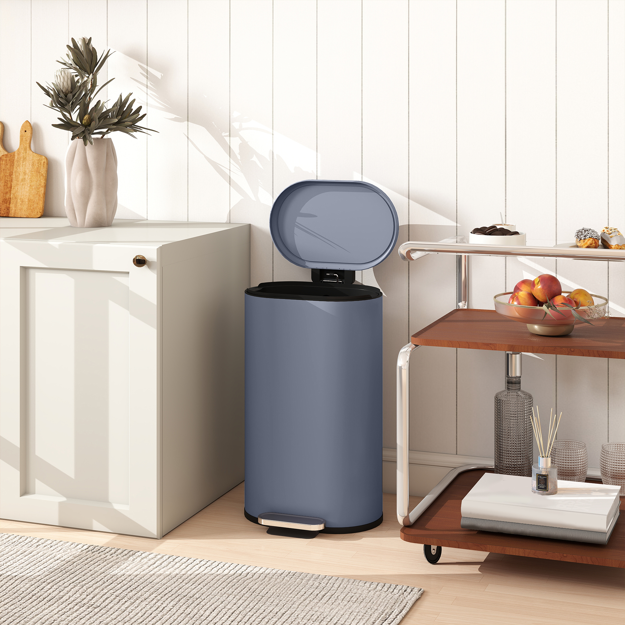 HOMCOM 30L Kitchen Bin with 90° Stay-Open Lid, Slim Rectangular Pedal Bin with Soft-Close Lid, Removable Inner Bucket for Home Office, Fingerprint-Resistant, Grey 8