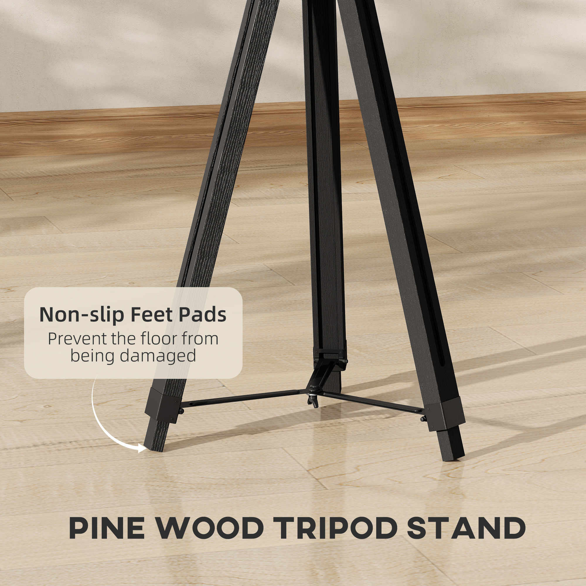 HOMCOM Industrial Tripod Floor Lamp, Nautical Searchlight with Adjustable Height, Wood Legs, E14 Lamp Base for Living Room, Bedroom, Black 5