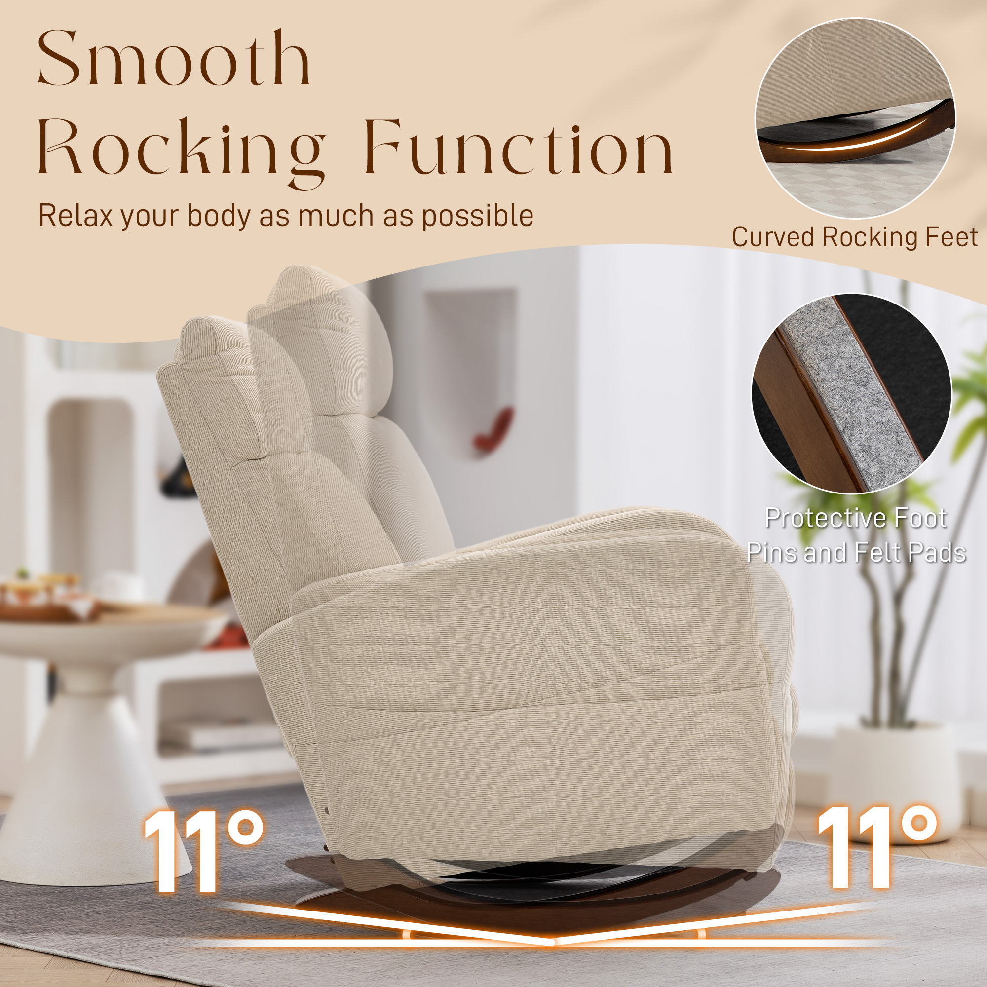 HOMCOM Corduroy Rocking Armchair Beige 4