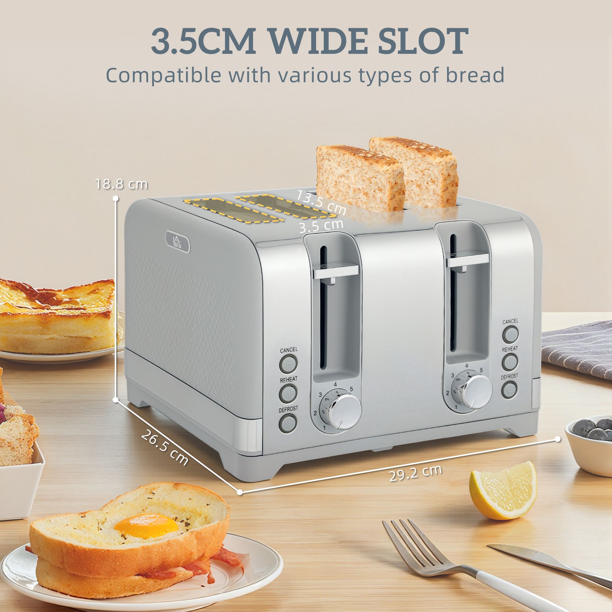 HOMCOM Sleek Textured Kettle and Four-Slice Toaster Set Grey 8