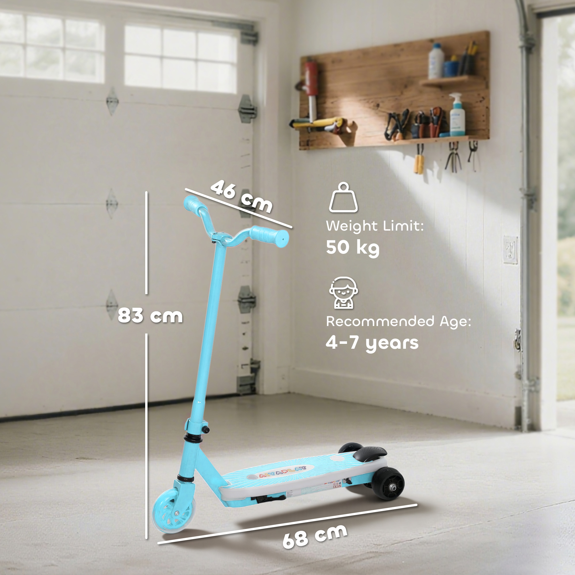 AIYAPLAY Electric Scooter for Kids Aged 4-7 Years, with Flashing LED Lights, Rear Auxiliary Wheels, Blue 3