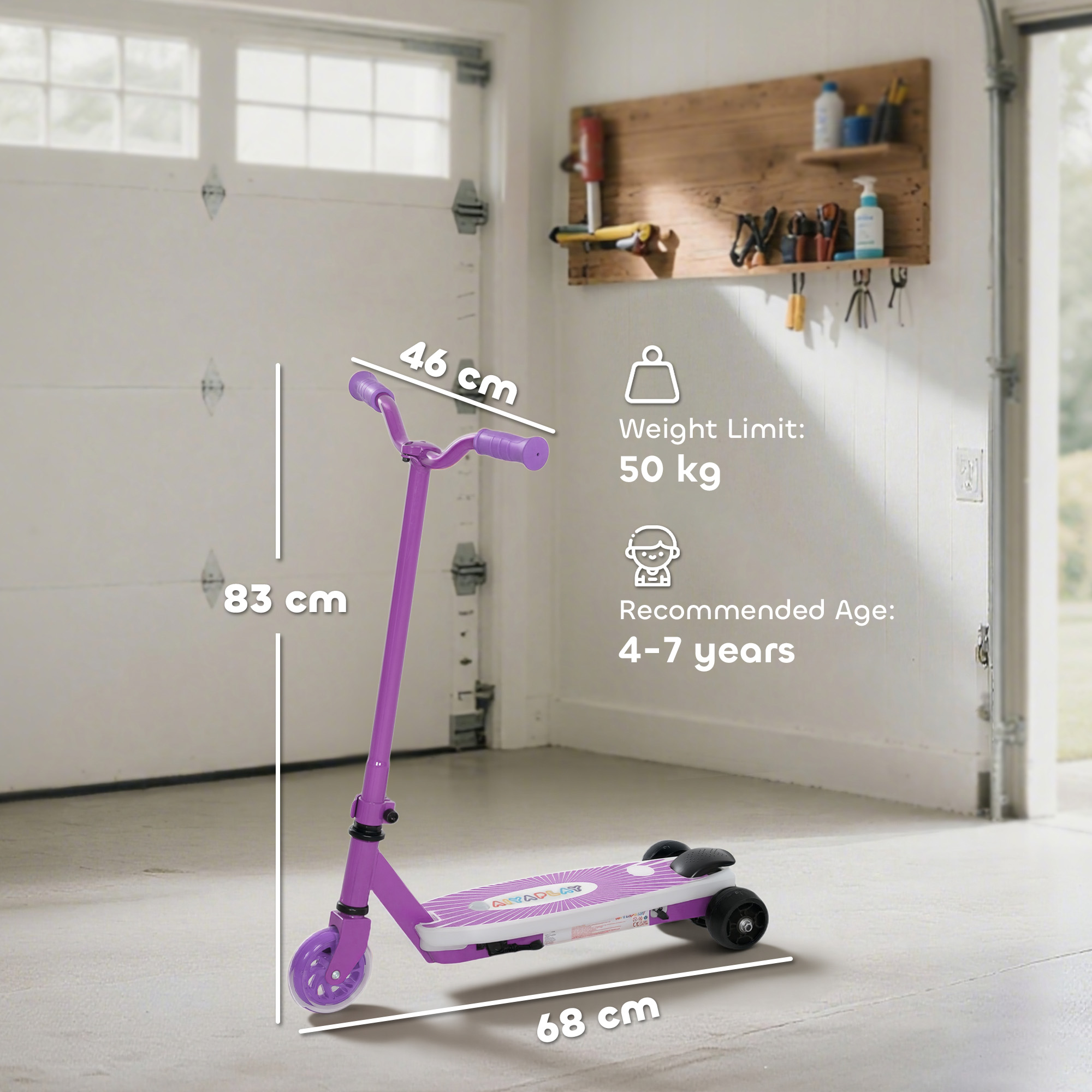 AIYAPLAY Electric Scooter for Kids Aged 4-7 Years, with Flashing LED Lights, Rear Auxiliary Wheels, Purple 3