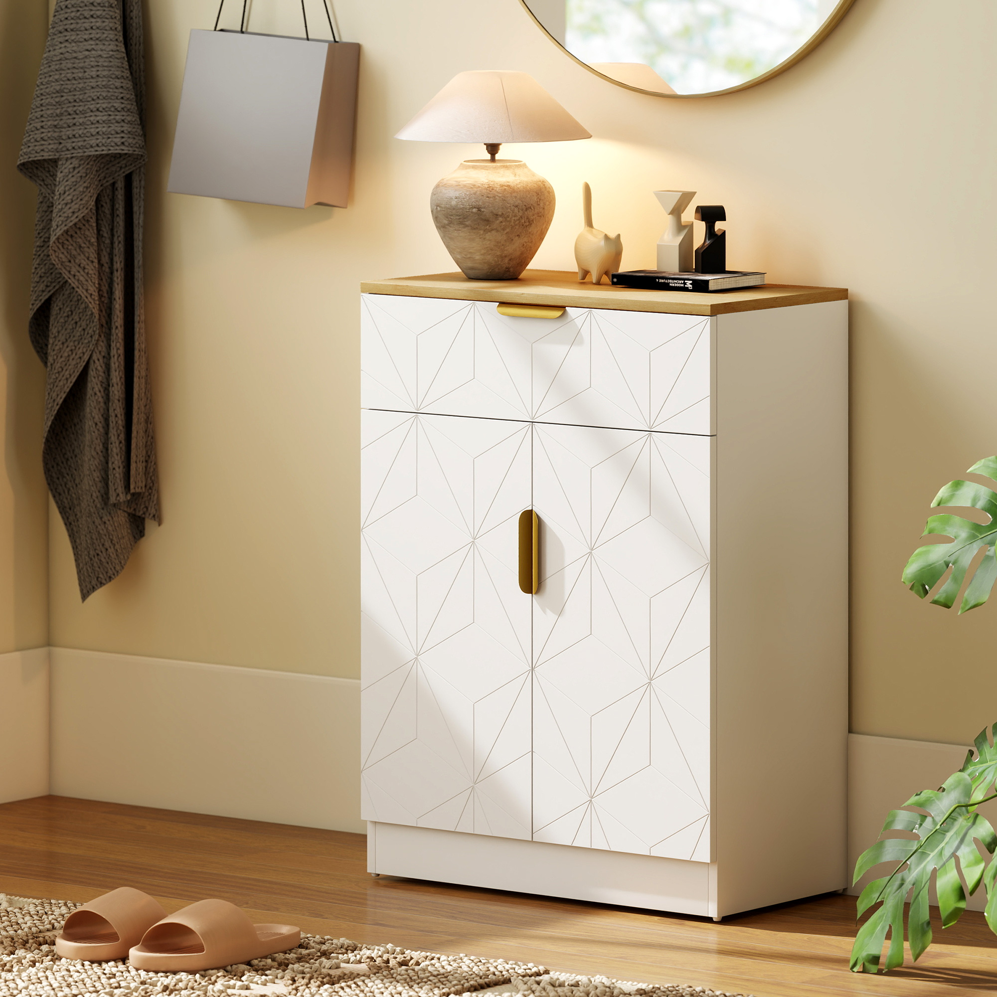 HOMCOM Sideboard Storage Cabinet, Modern Storage Cupboard with Drawer and Adjustable Shelf for Living Room, Kitchen, Dining Room, Entryway, White 8