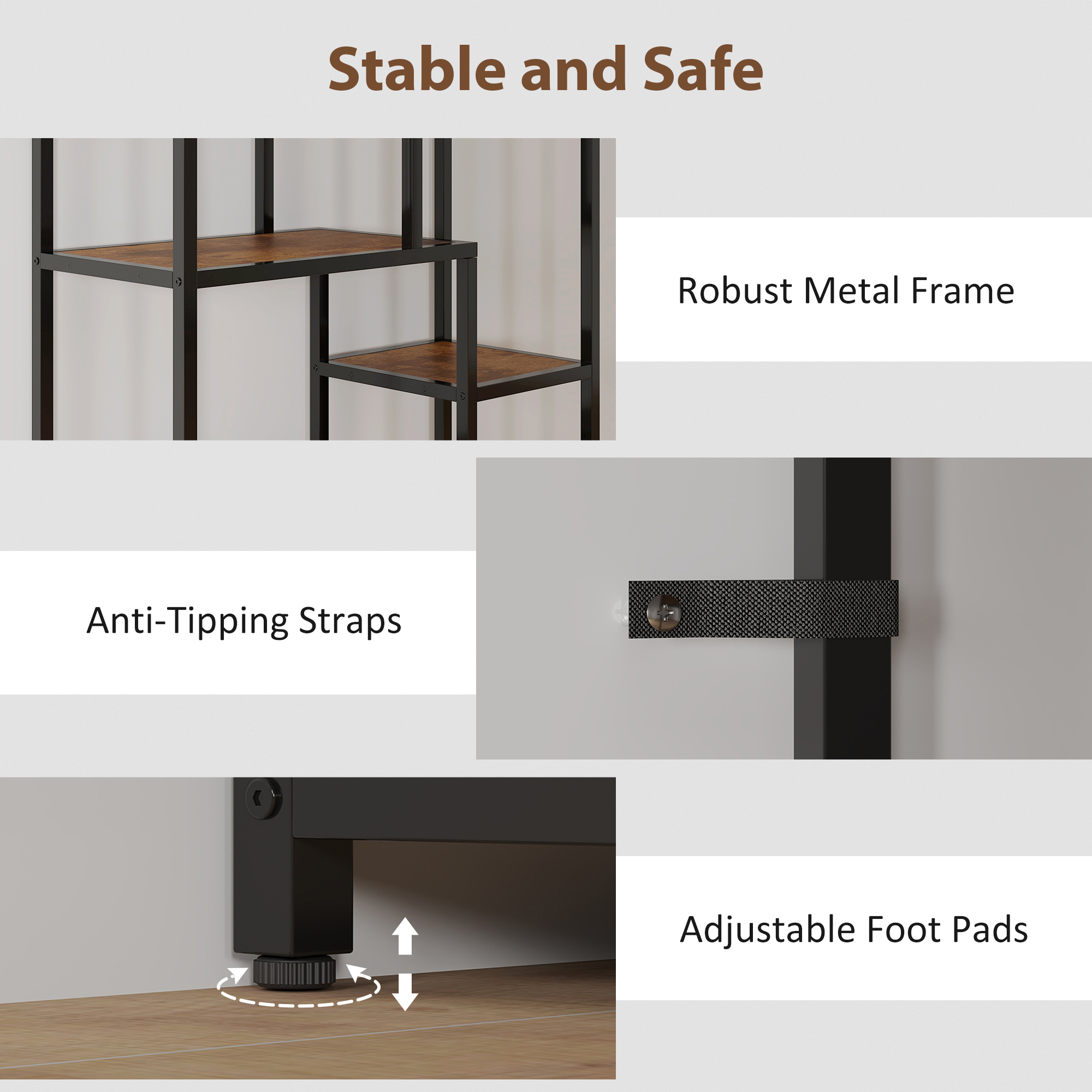 HOMCOM Seven-Tier Geometric Bookcase Brown/Black 5