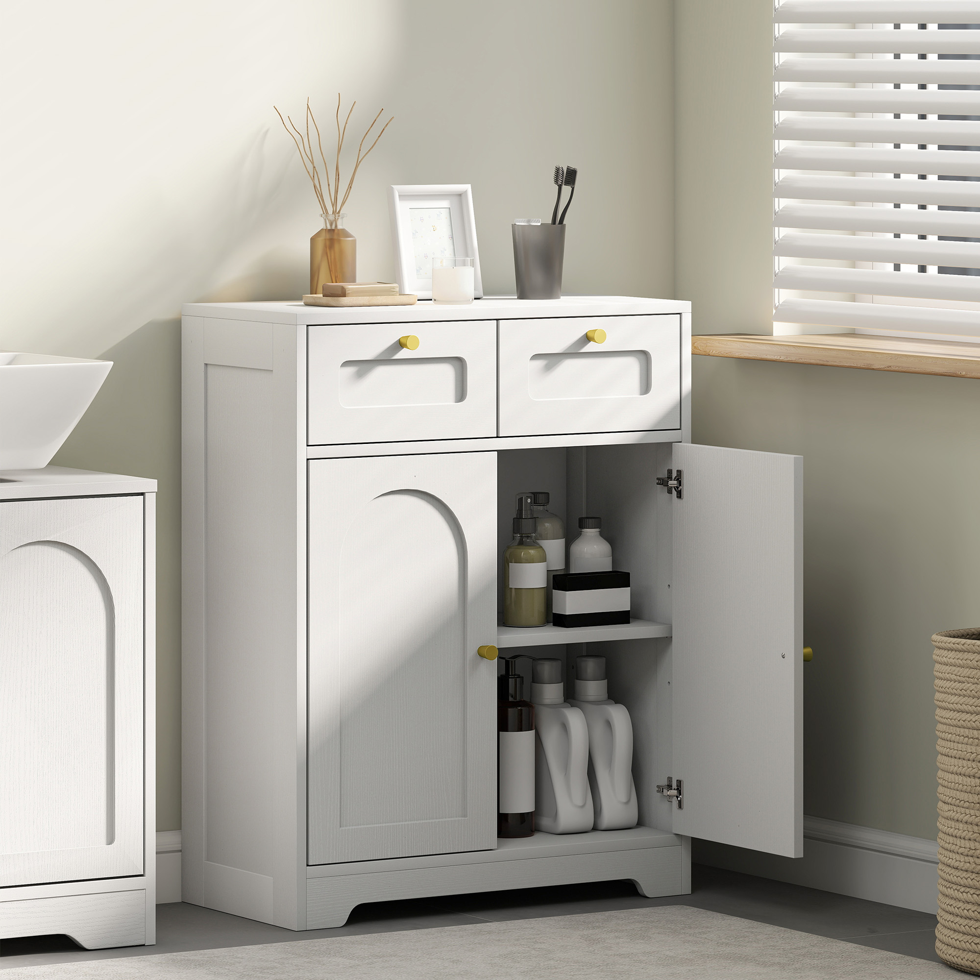 HOMCOM Bathroom Floor Cabinet with 2 Drawers White 2