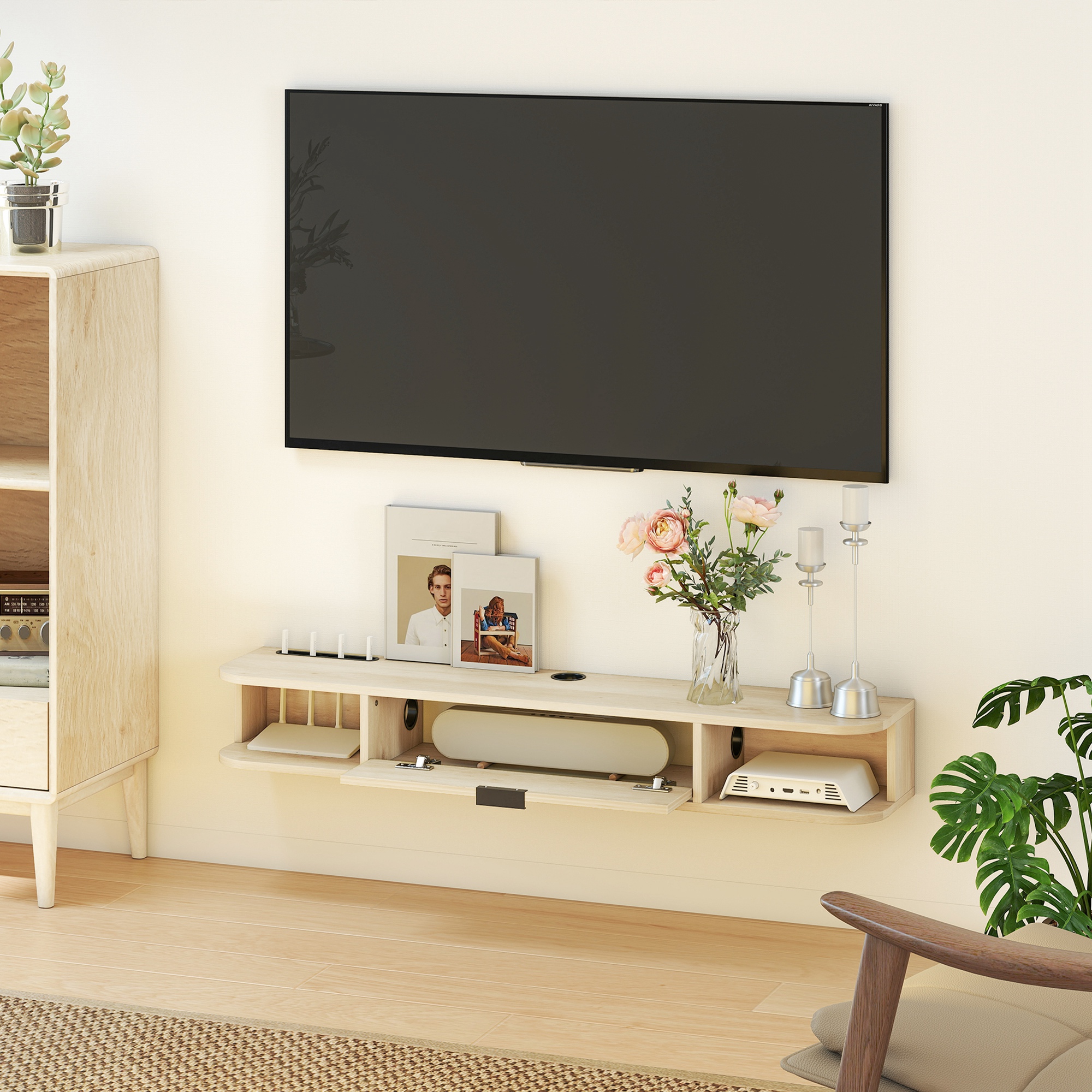 HOMCOM 120 cm Floating TV Unit for TVs up to 50 Inch Natural 8