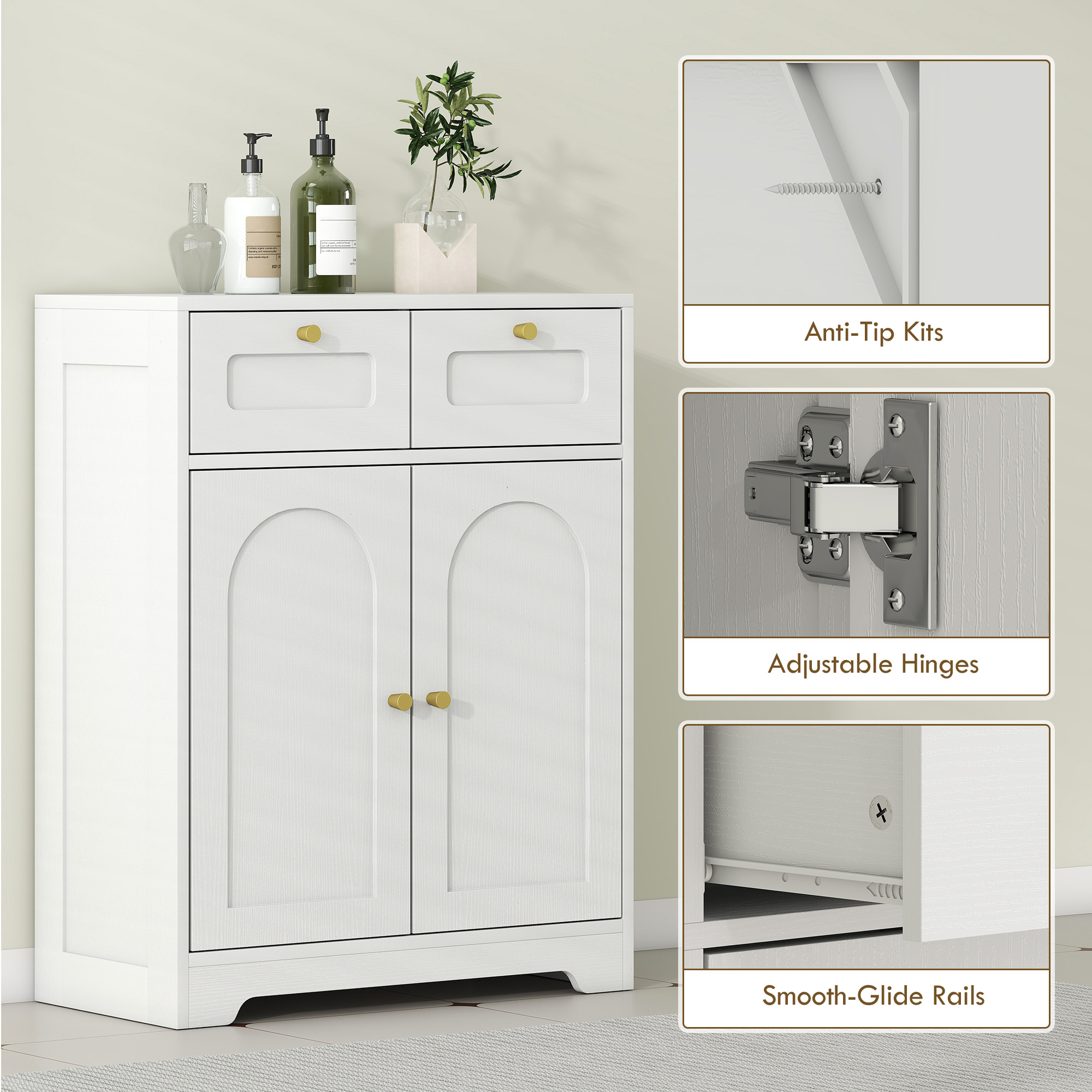 HOMCOM Bathroom Floor Cabinet with 2 Drawers White 7