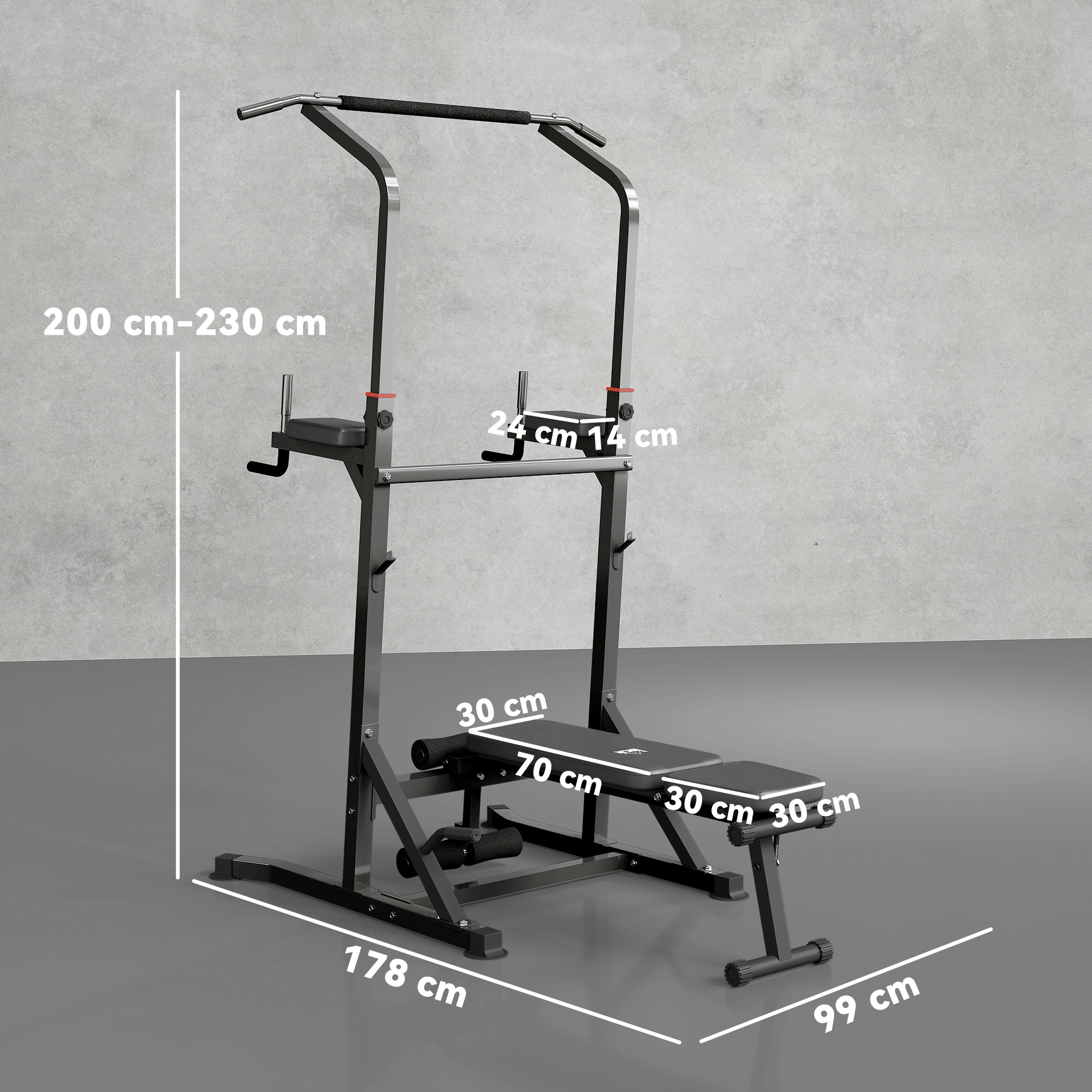 HOMCOM Pull Up Station with Adjustable Weight Bench, Dip Station and Barbell Rack, Multi-Function Power Tower Free Standing Pull Up Bar for Home Gym 3
