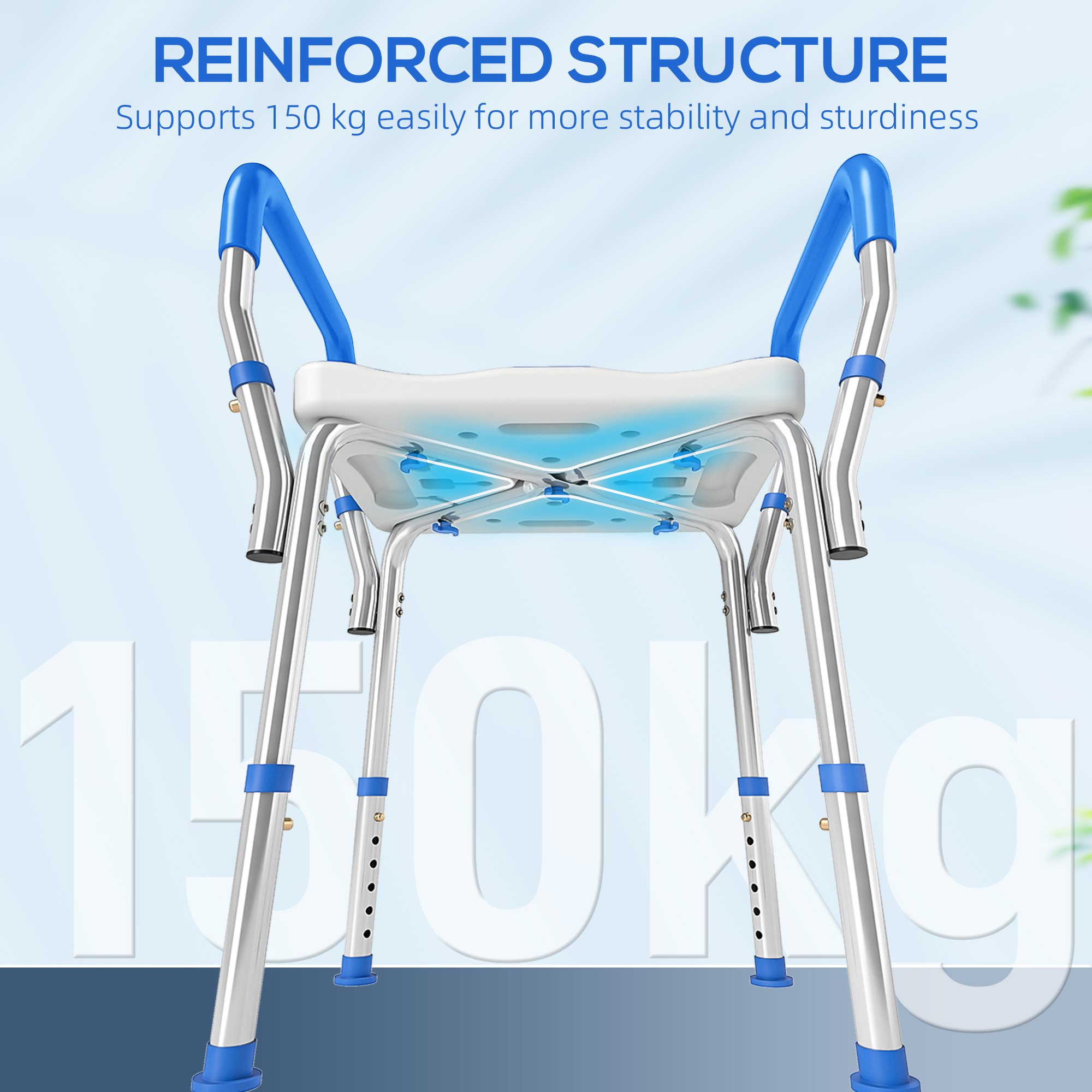HOMCOM 57-69cm Aluminium Frame Bath Seat 8