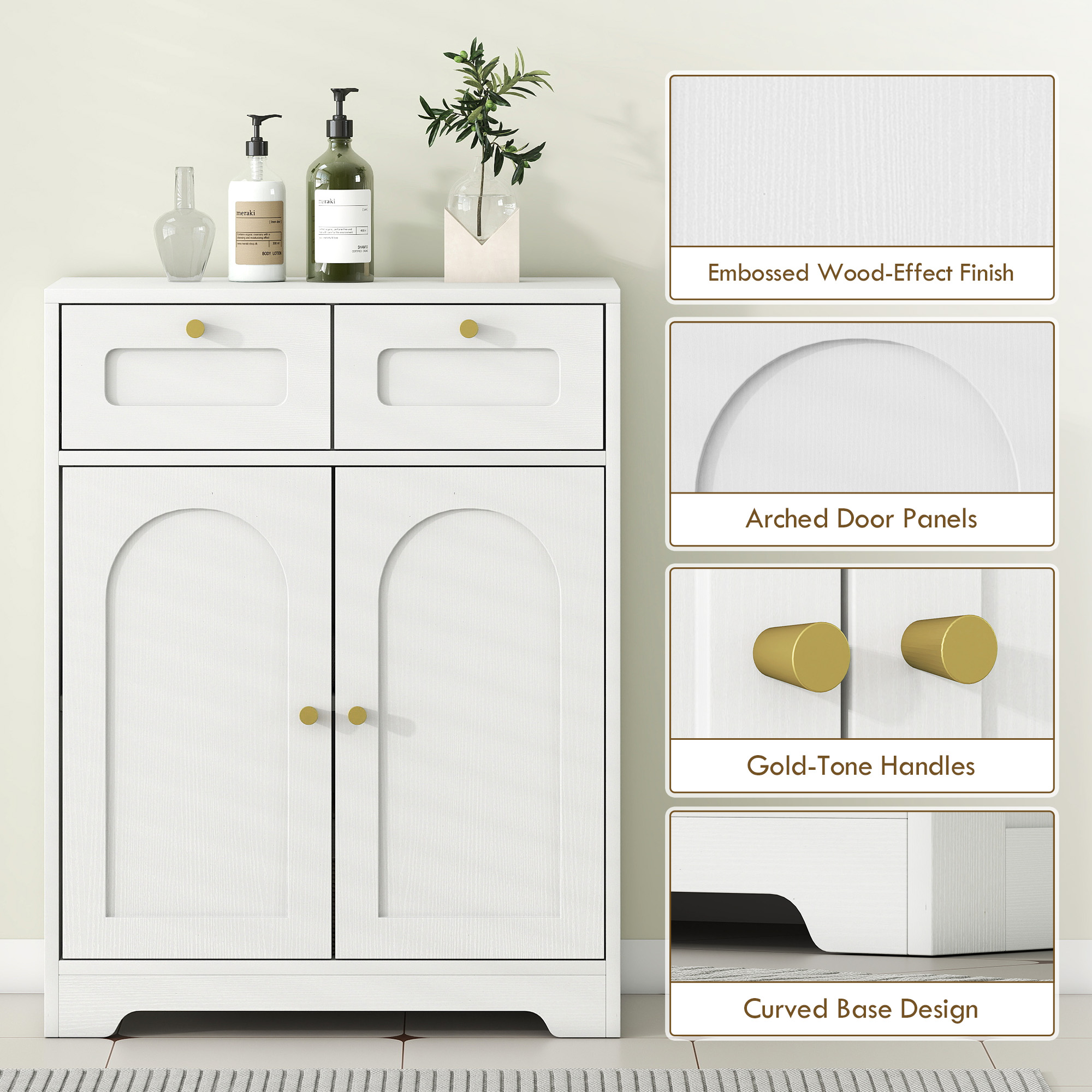 HOMCOM Bathroom Floor Cabinet with 2 Drawers White 6