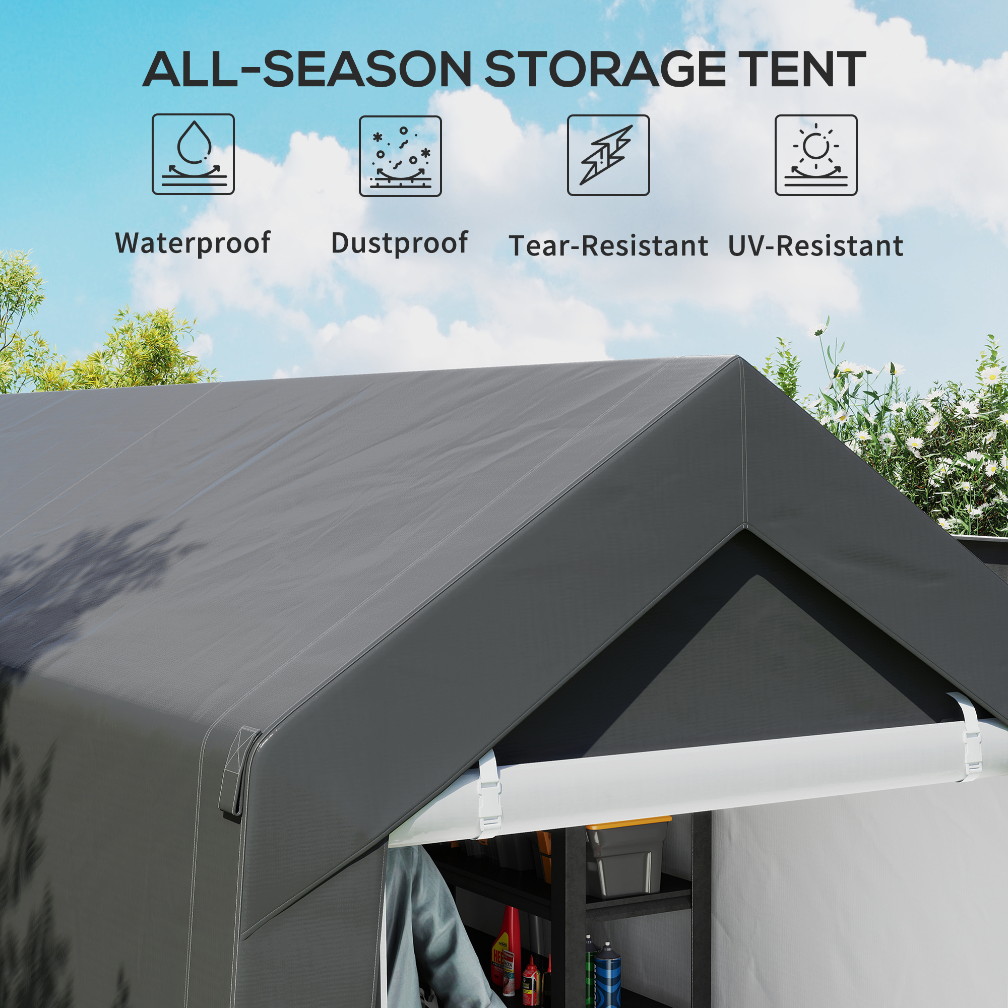 Outsunny 3.6 x 2.1m Portable Outdoor Shed, with Window Dark Grey 4