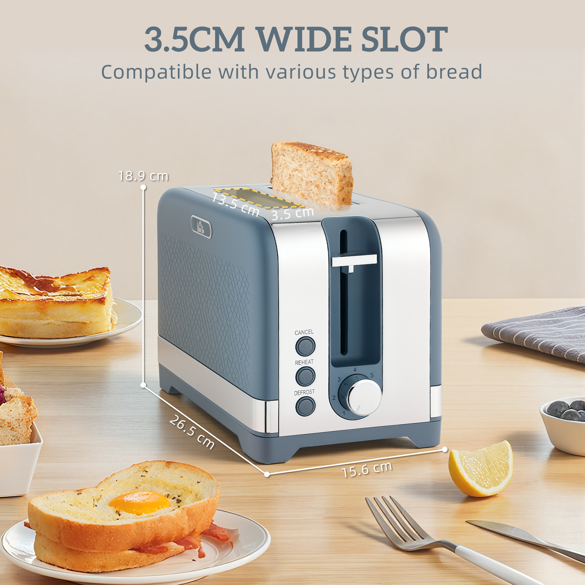 HOMCOM Sleek Textured Kettle and Toaster Set Blue 8