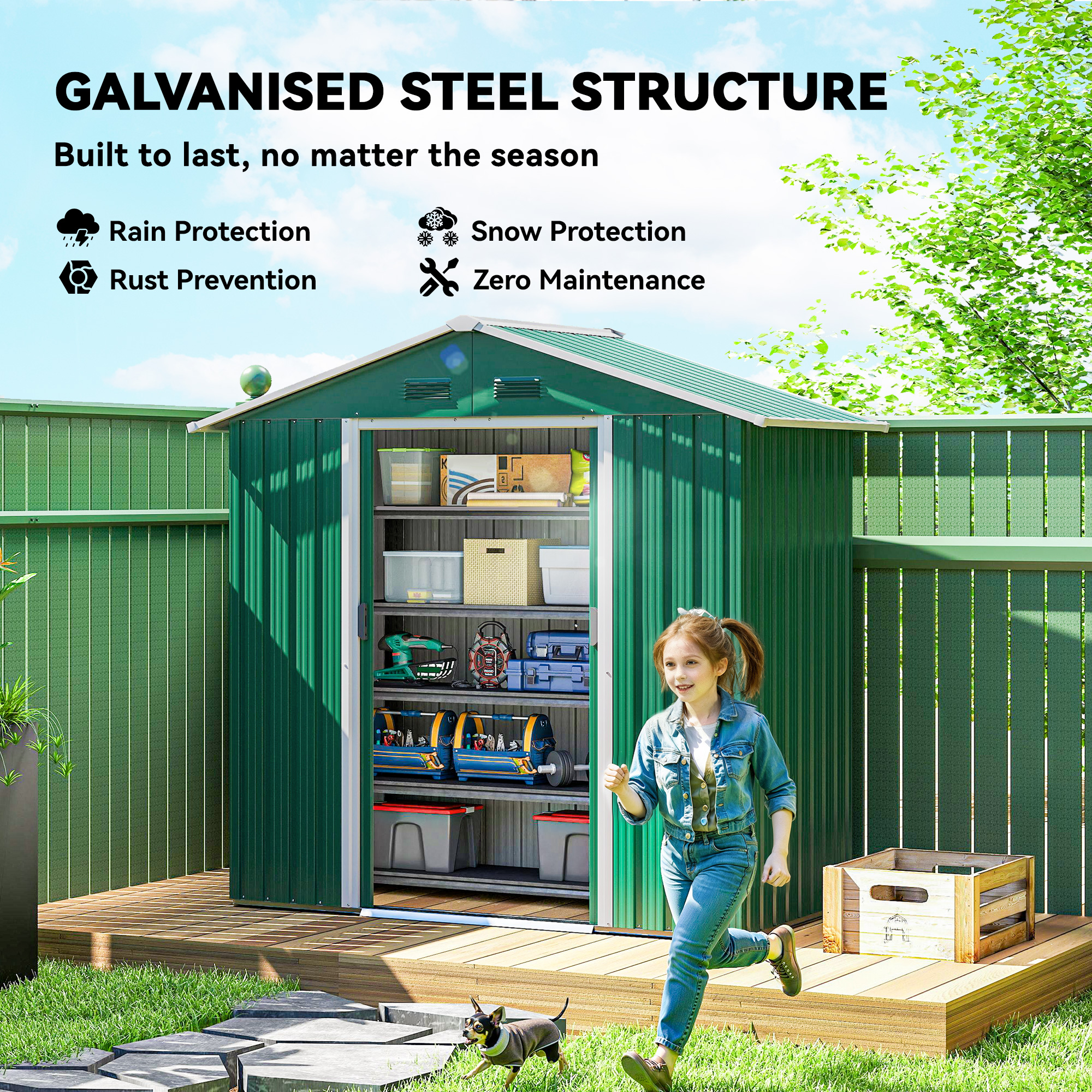 Outsunny 6.5ft x 3.5ft Metal Garden Storage Shed for Outdoor Tool Storage with Double Sliding Doors and 4 Vents, Green 4