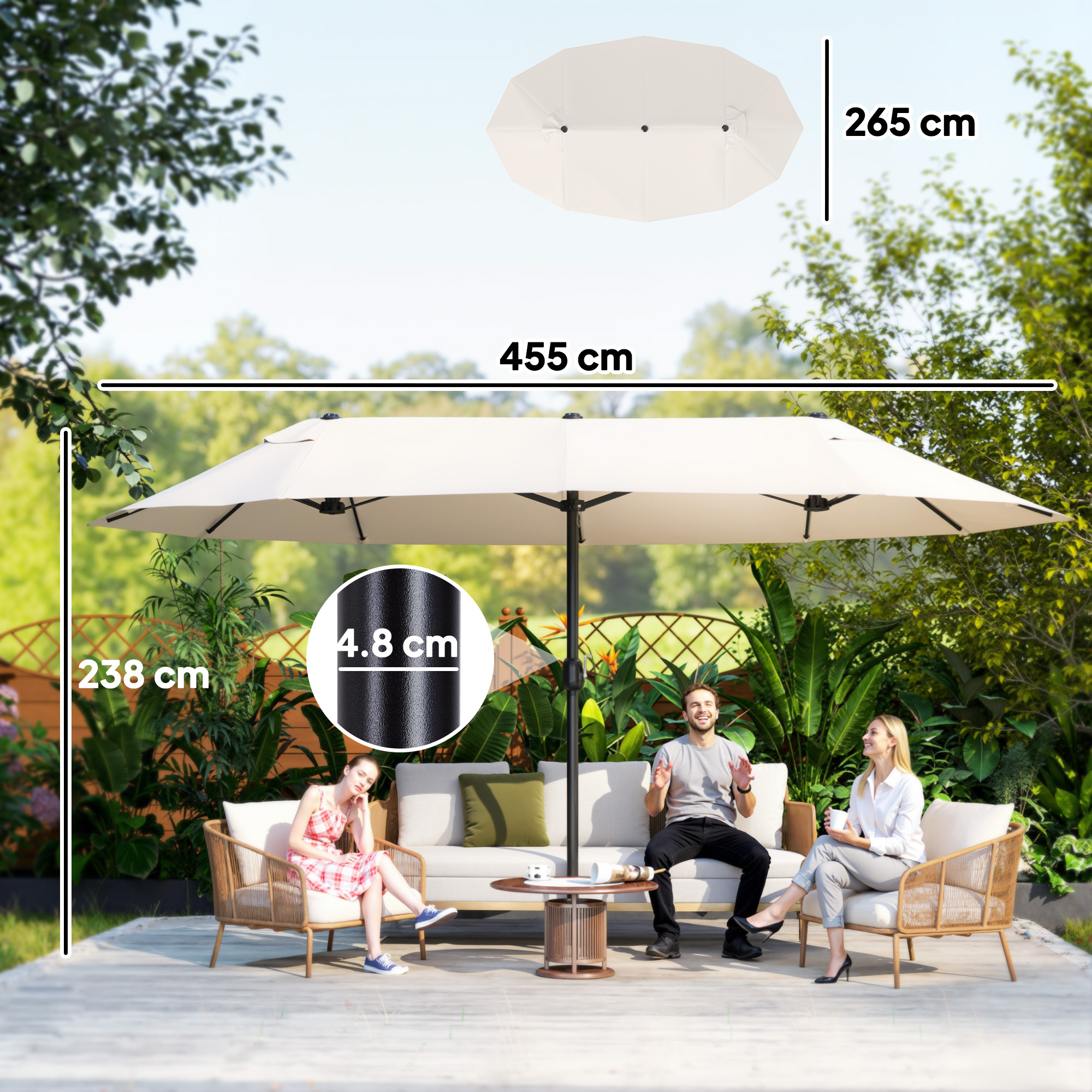 Outsunny 4.6m Double Garden Parasol Beige 3