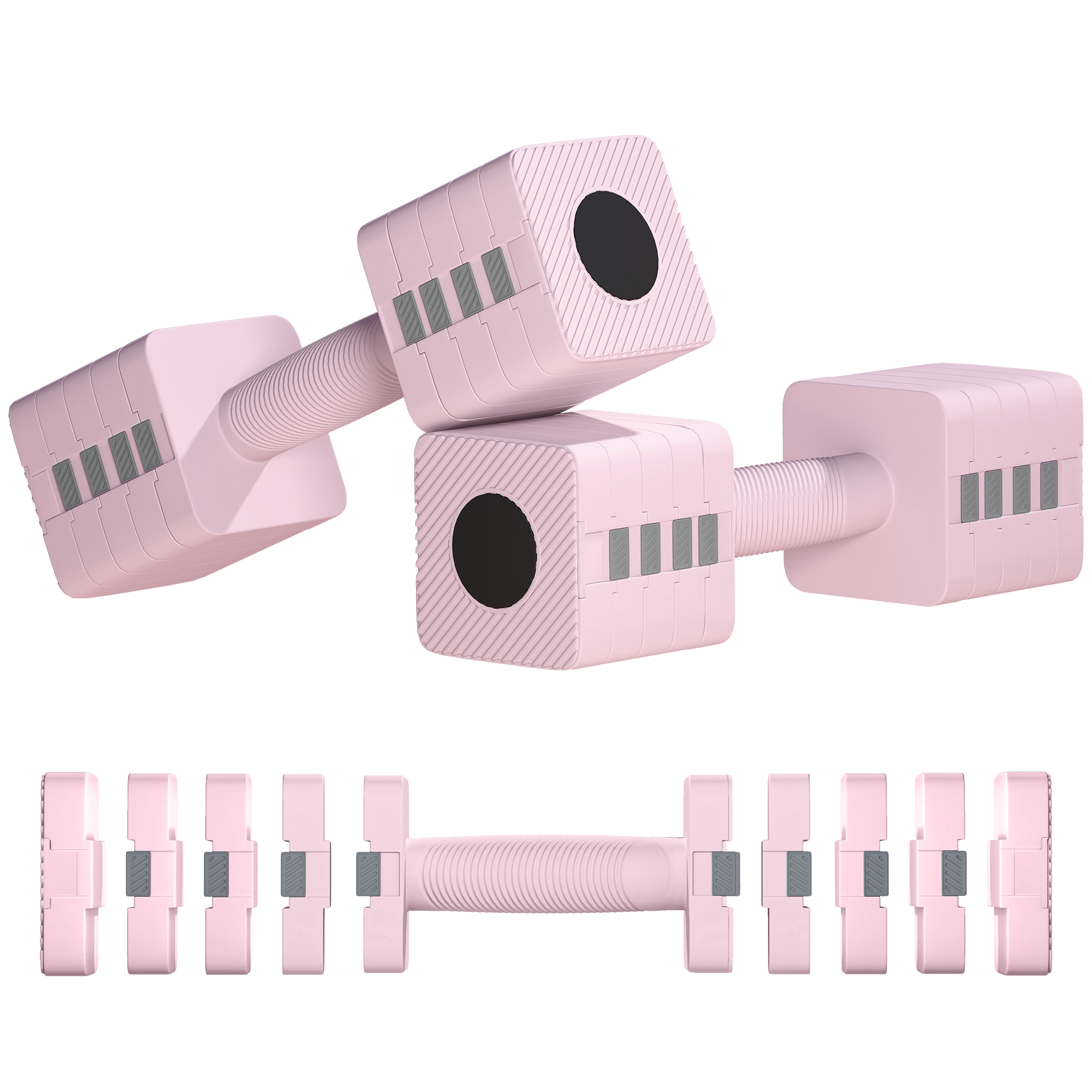 SPORTNOW Set 2 haltères poids carrés antidérapants de 5 kg avec plaques amovibles, en acier et ABS, 32x9x9 cm, Rose