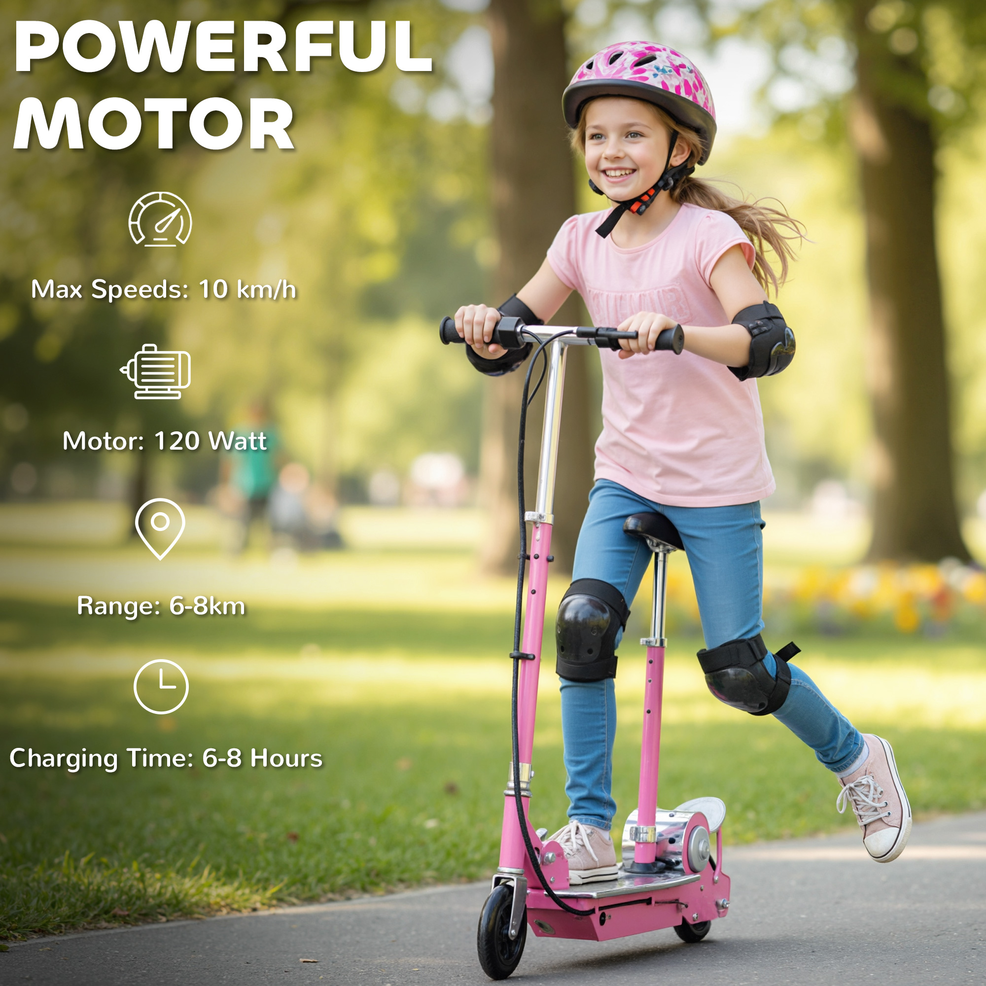 HOMCOM Foldable Powered Scooter with Adjustable Seat, Brake, Pink 4