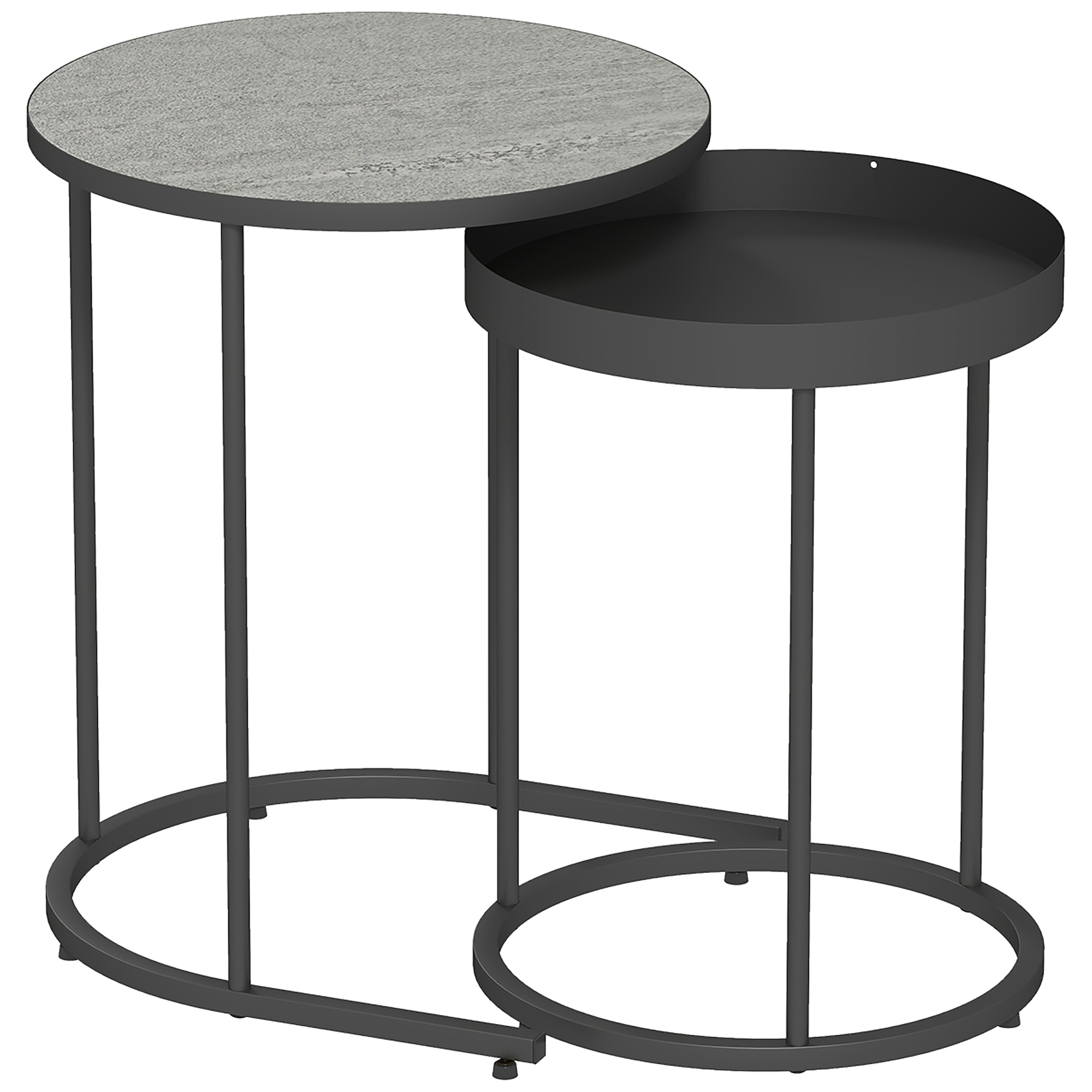 HOMCOM Couchtisch Rund 2er Set Wohnzimmertisch mit Tablett-Design, Holzopti günstig online kaufen