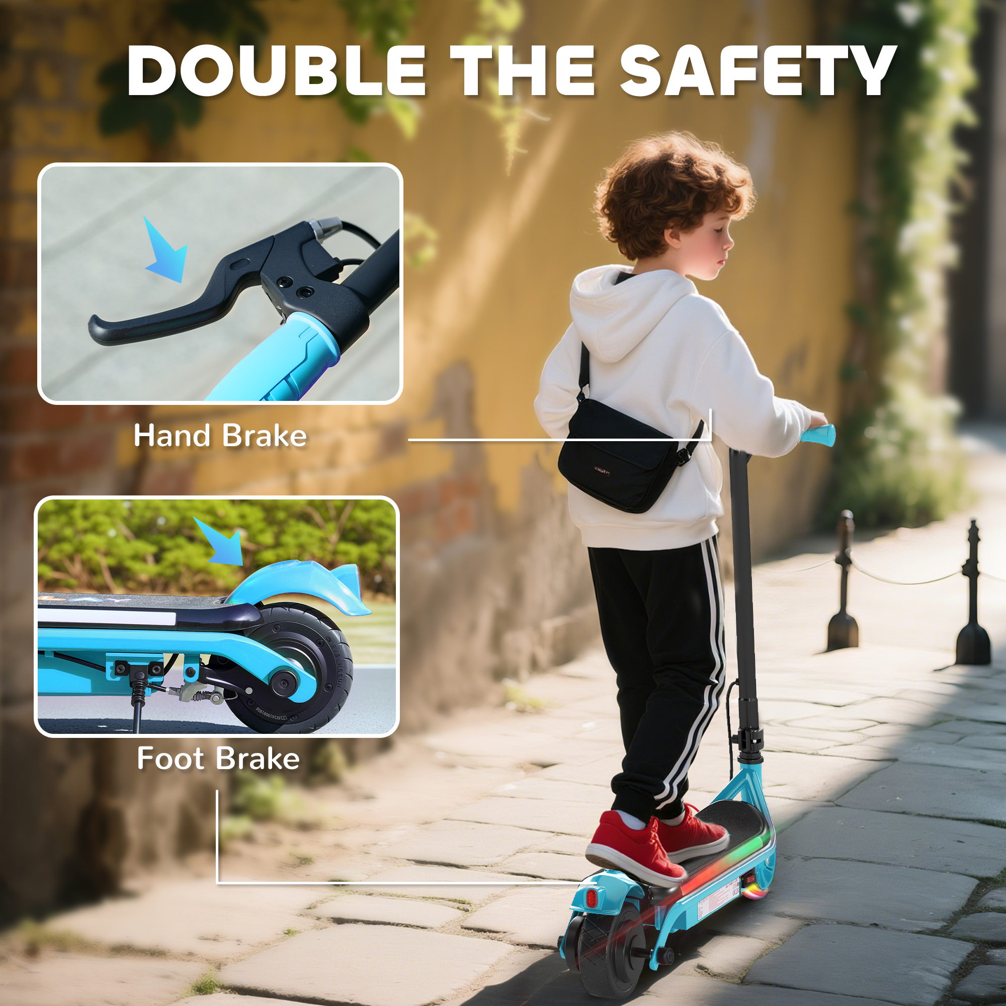 AIYAPLAY Electric Scooter for Kids Aged 6-14 Years, with Colourful Lights, Blue 8