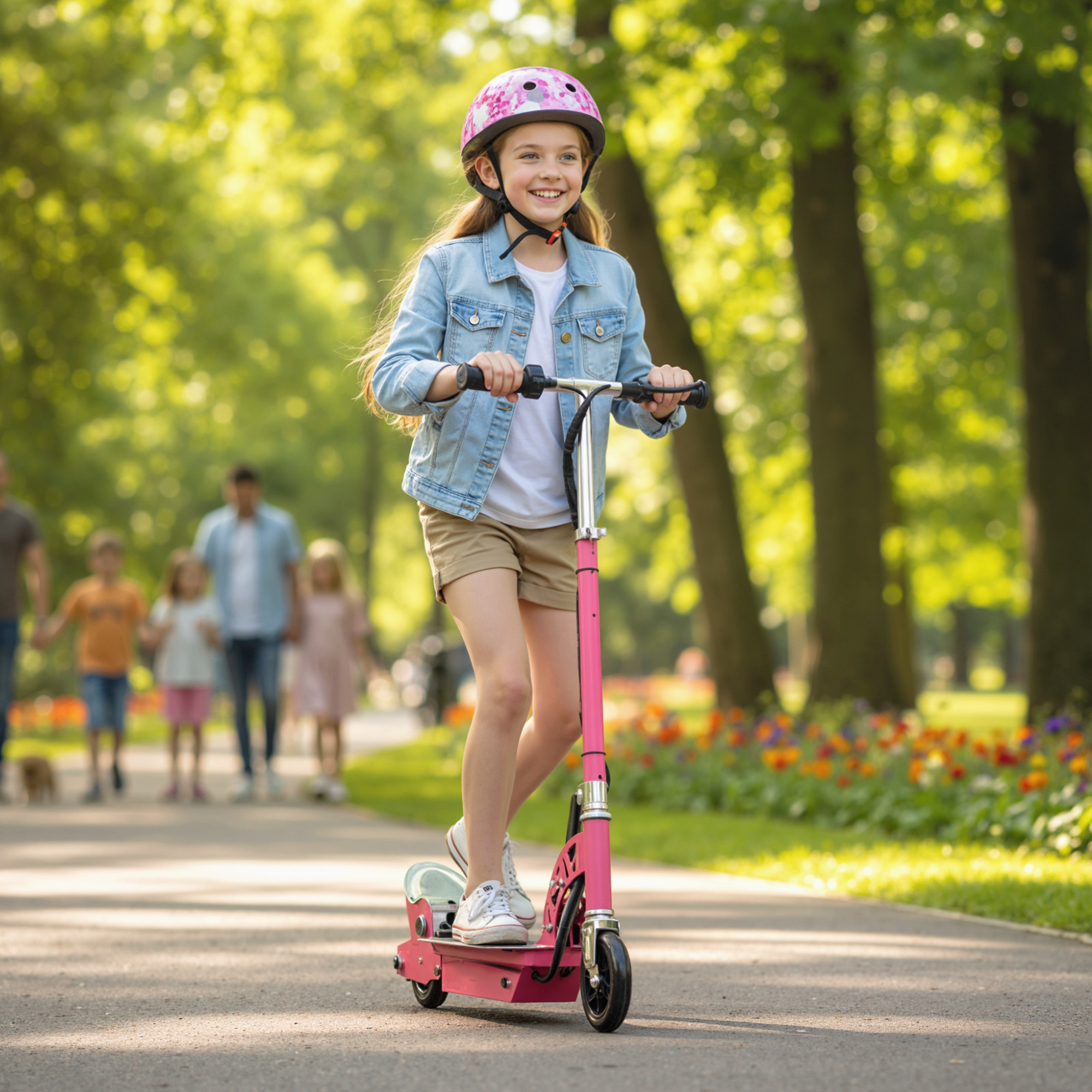 HOMCOM Foldable Powered Scooter with Adjustable Seat, Brake, Pink 2