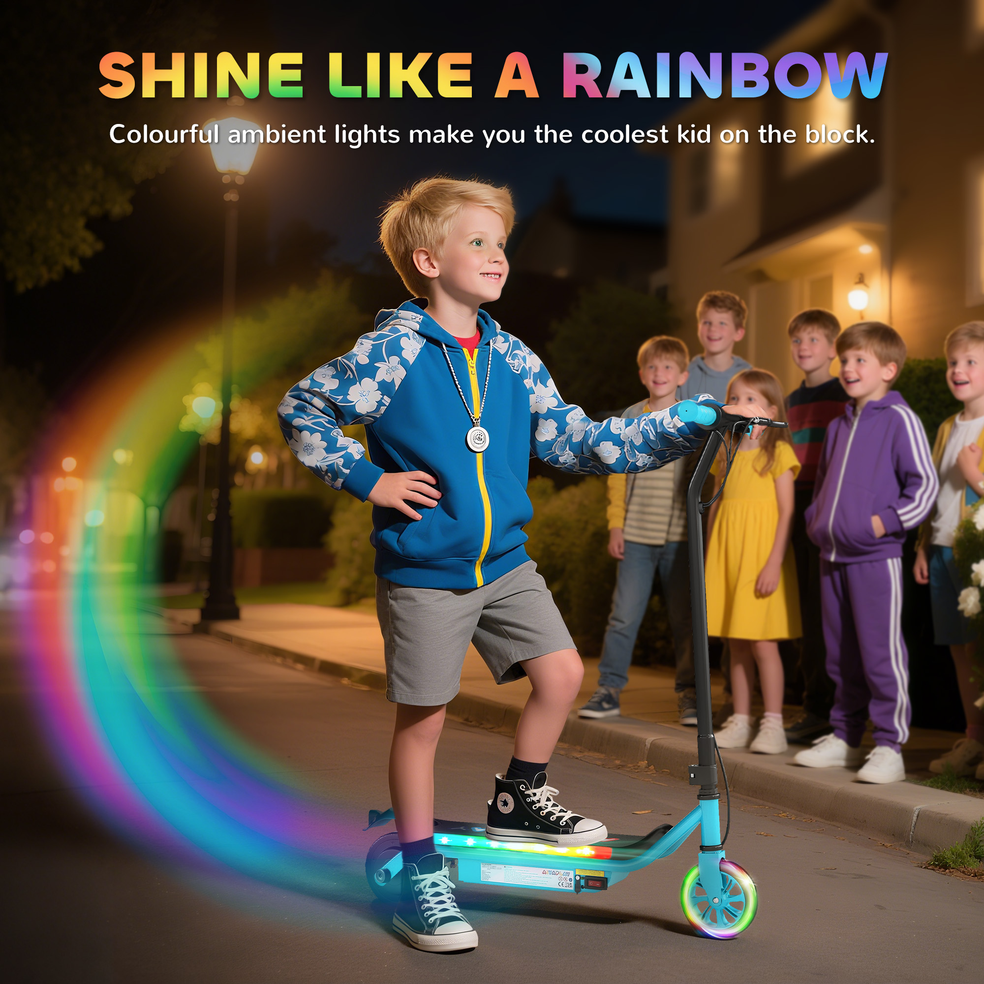 AIYAPLAY Electric Scooter for Kids Aged 6-14 Years, with Colourful Lights, Blue 4