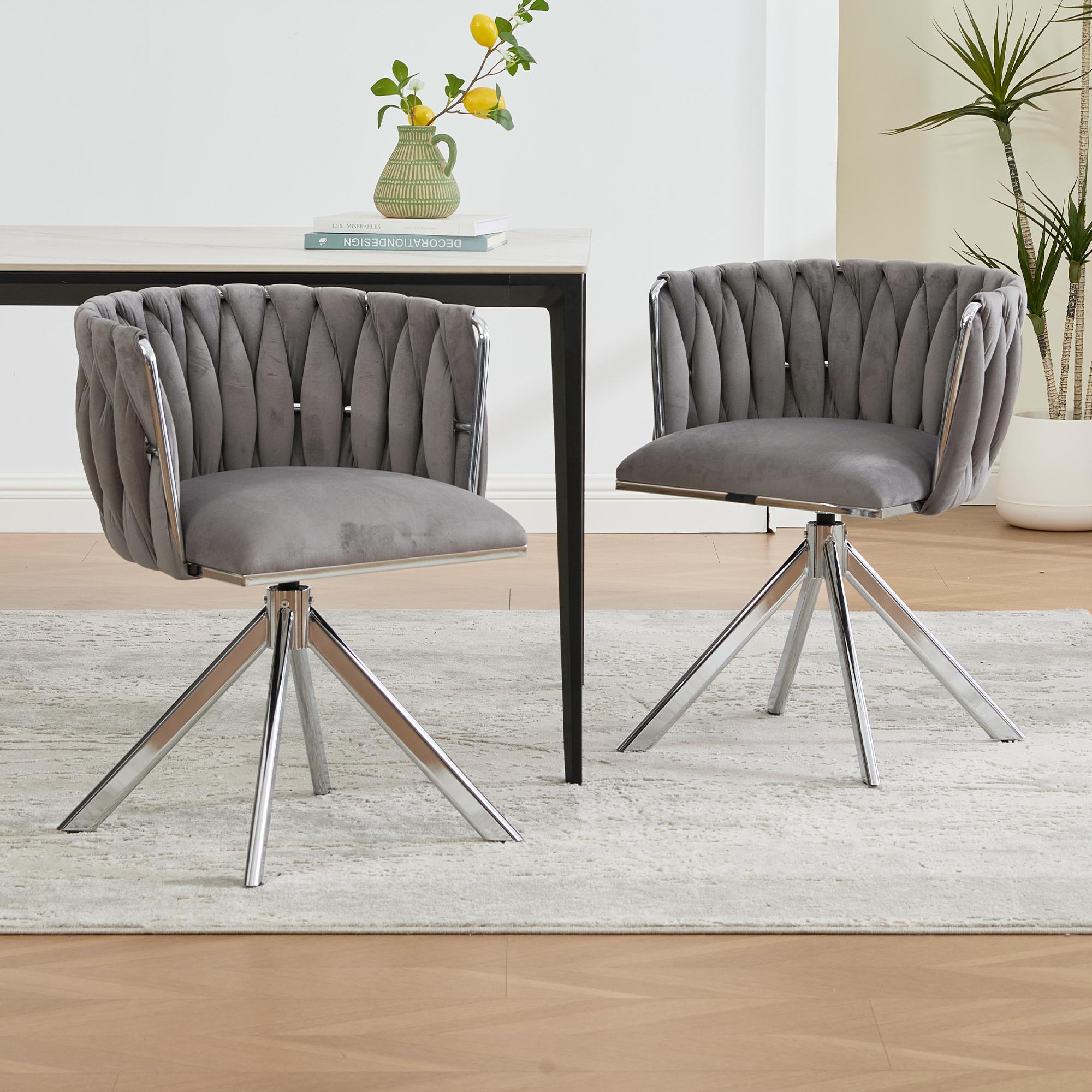 Set aus 2 Velours-Drehstuhl, 180°-Schwenkfunktion, Ergonomische Rückenunter günstig online kaufen