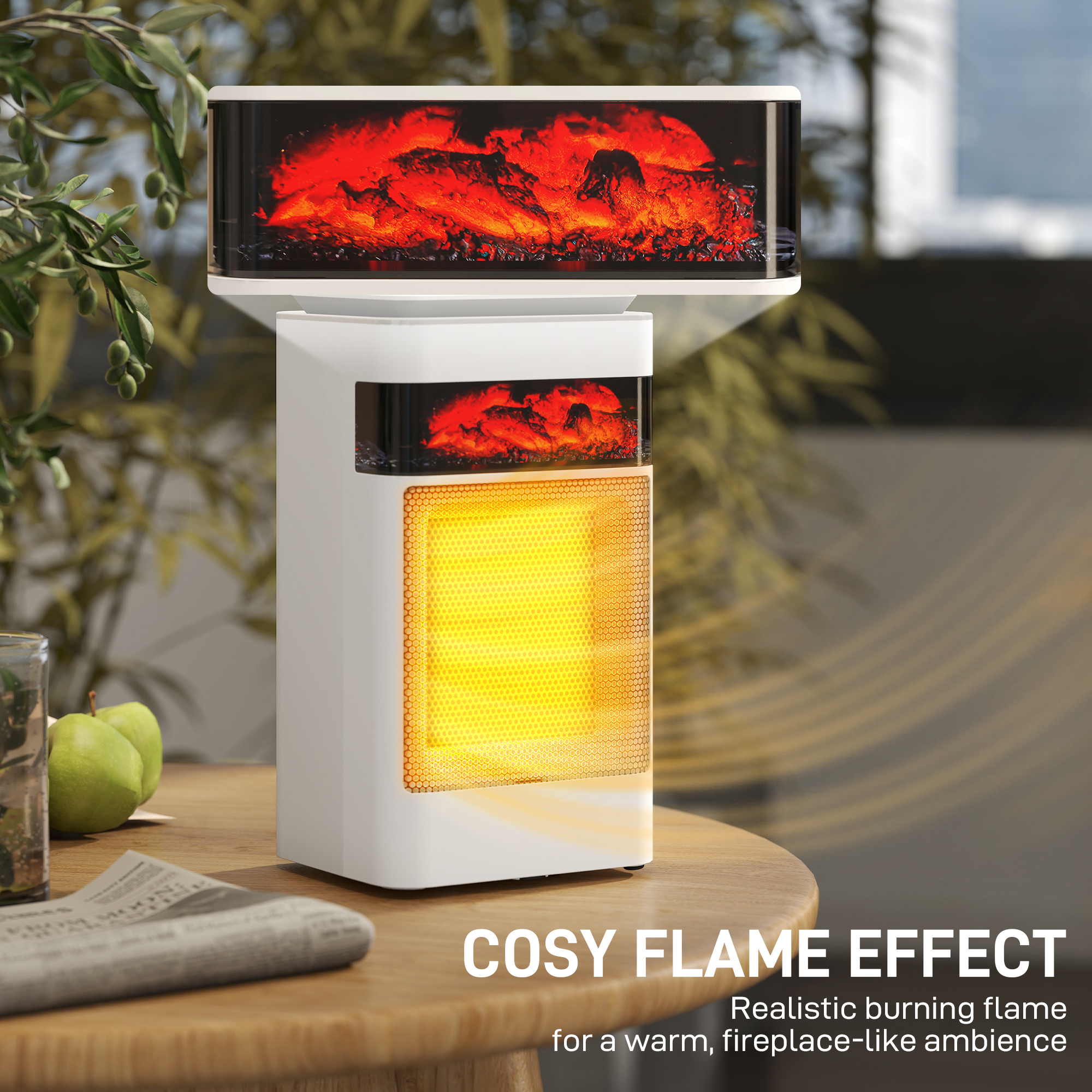 HOMCOM Ceramic Electric Heater, 1500W Fan Space Heater with 3 Modes, 24H Timer, Flame Effect, Oscillation for Bedroom, White 8