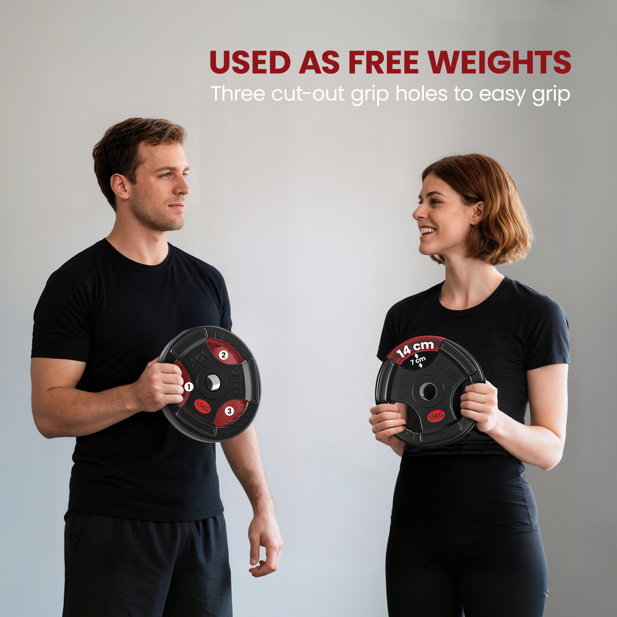 SPORTNOW Olympic Weight Plates, 2"/5cm Weight Disc Pair with Tri-Grips, 2 x 15kg Dumbbell Plates for Weightlifting and Strength Training Home Gym Fitness Workout, Black 4
