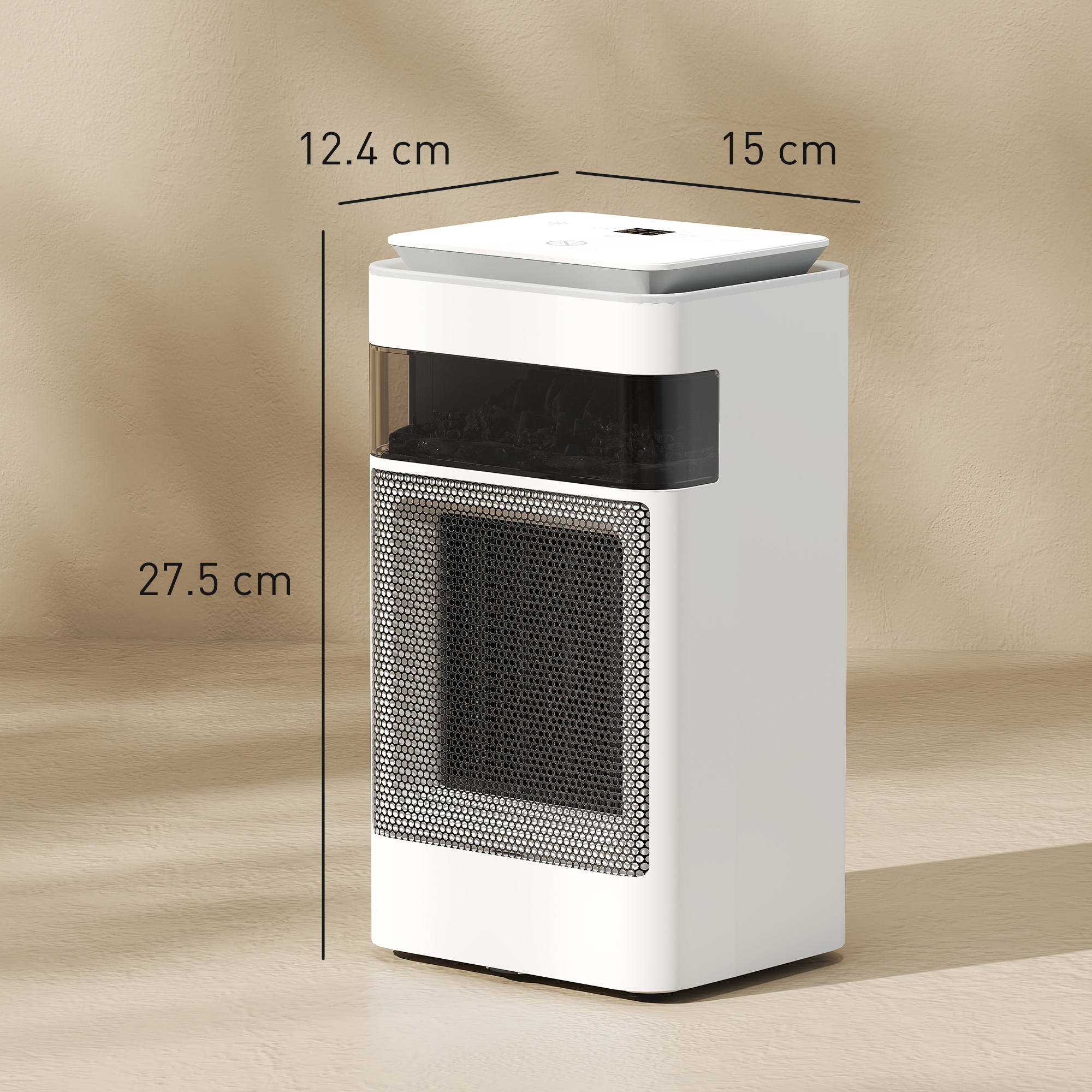 HOMCOM Ceramic Electric Heater, 1500W Fan Space Heater with 3 Modes, 24H Timer, Flame Effect, Oscillation for Bedroom, White 3