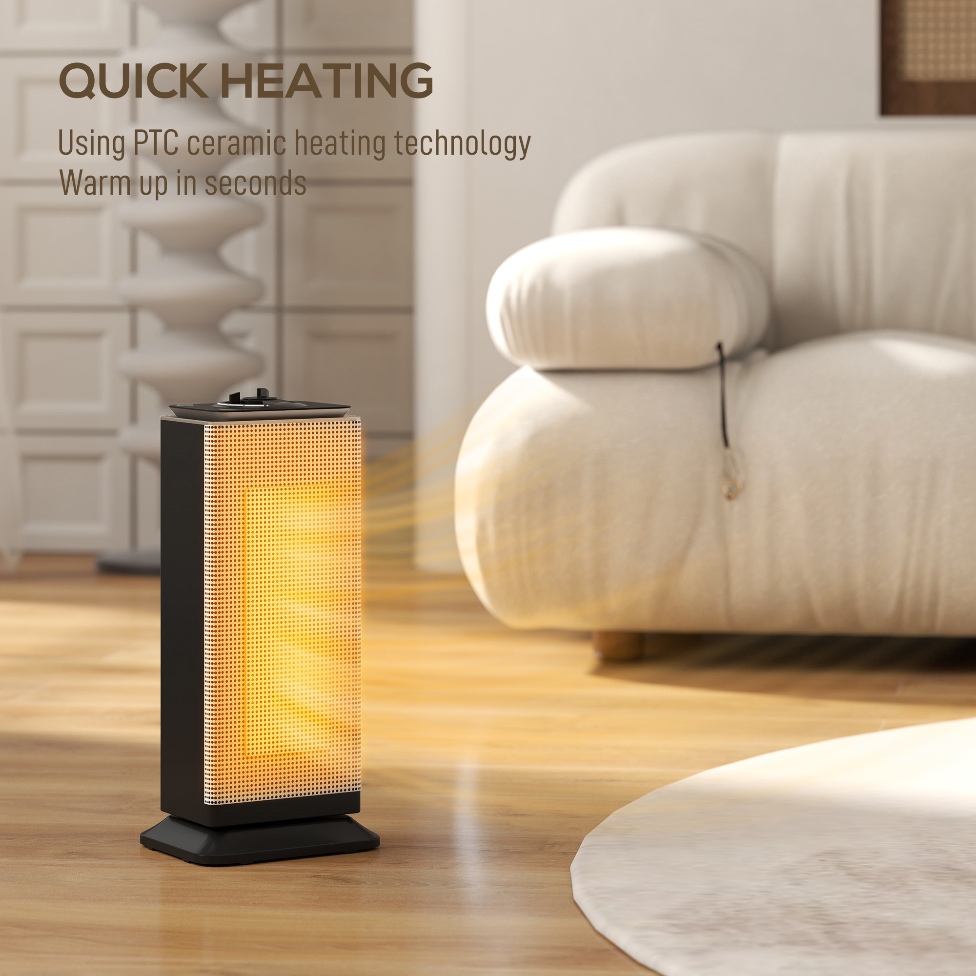 HOMCOM 2000W Ceramic Electric Heater with Fan, Oscillation Black 4