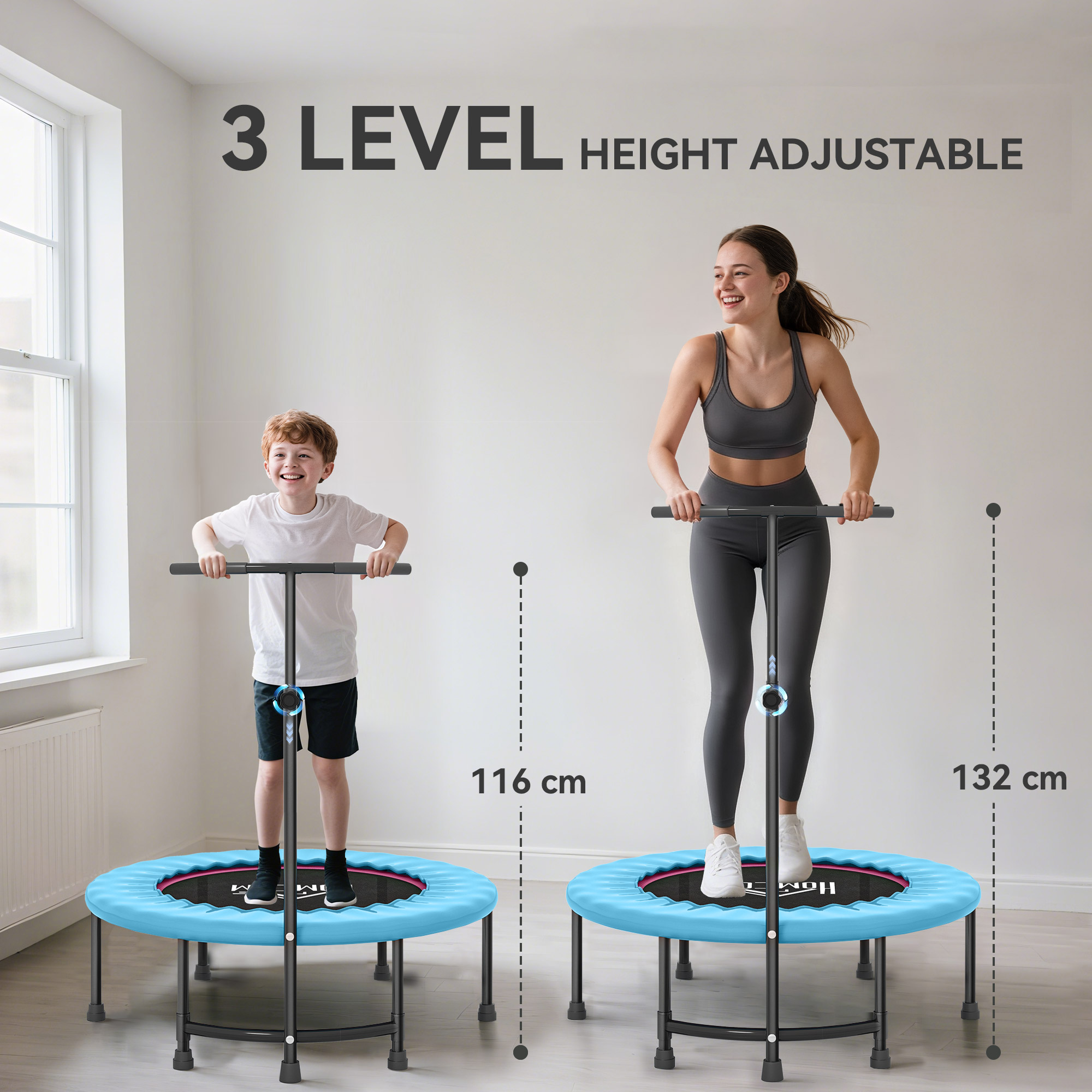 HOMCOM 40" Fitness Trampoline with Adjustable Handle, Rebounder Trampoline, Mini Jumper for Indoor Exercise Workout, Blue 4