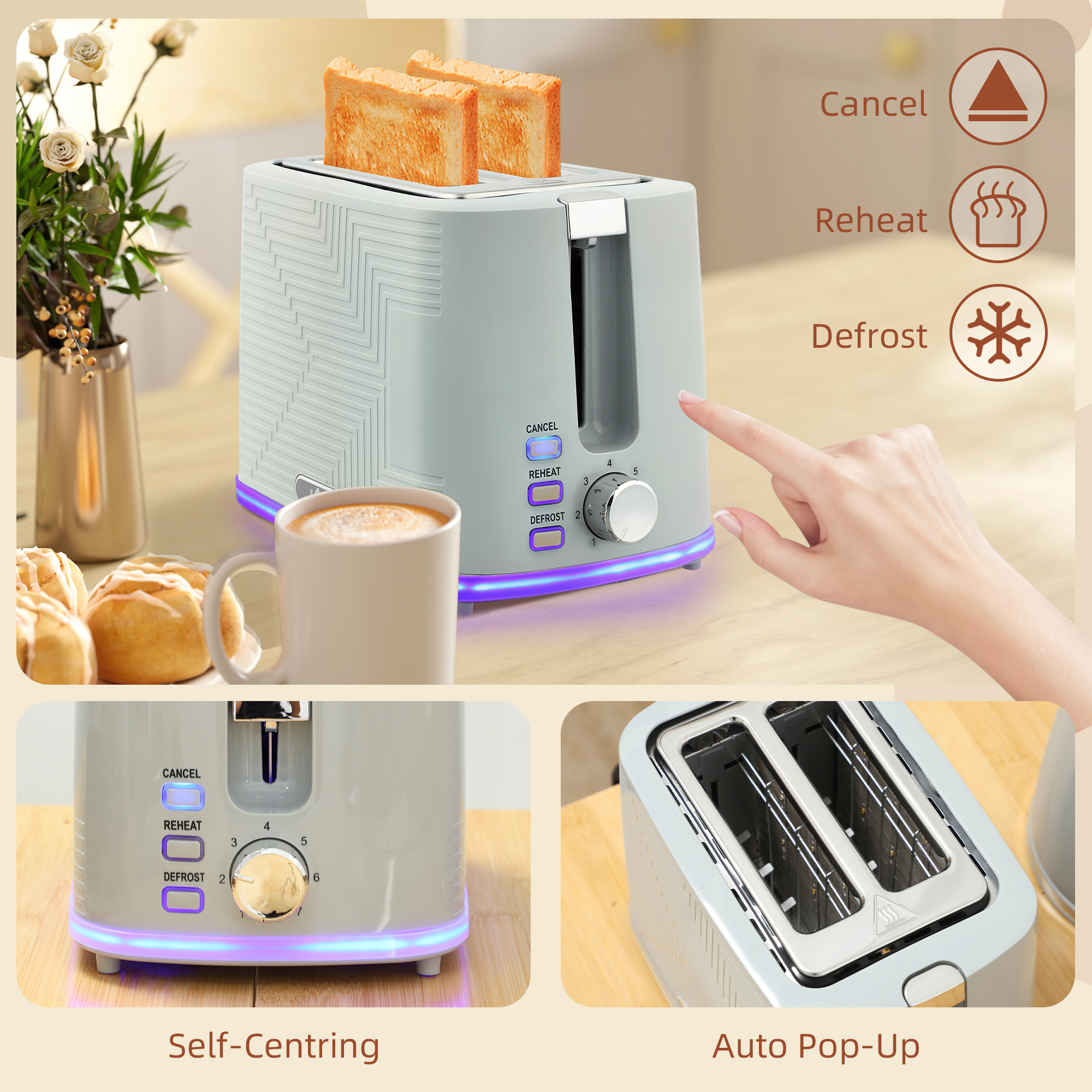 HOMCOM Modern Kettle and Toaster Set Grey 8