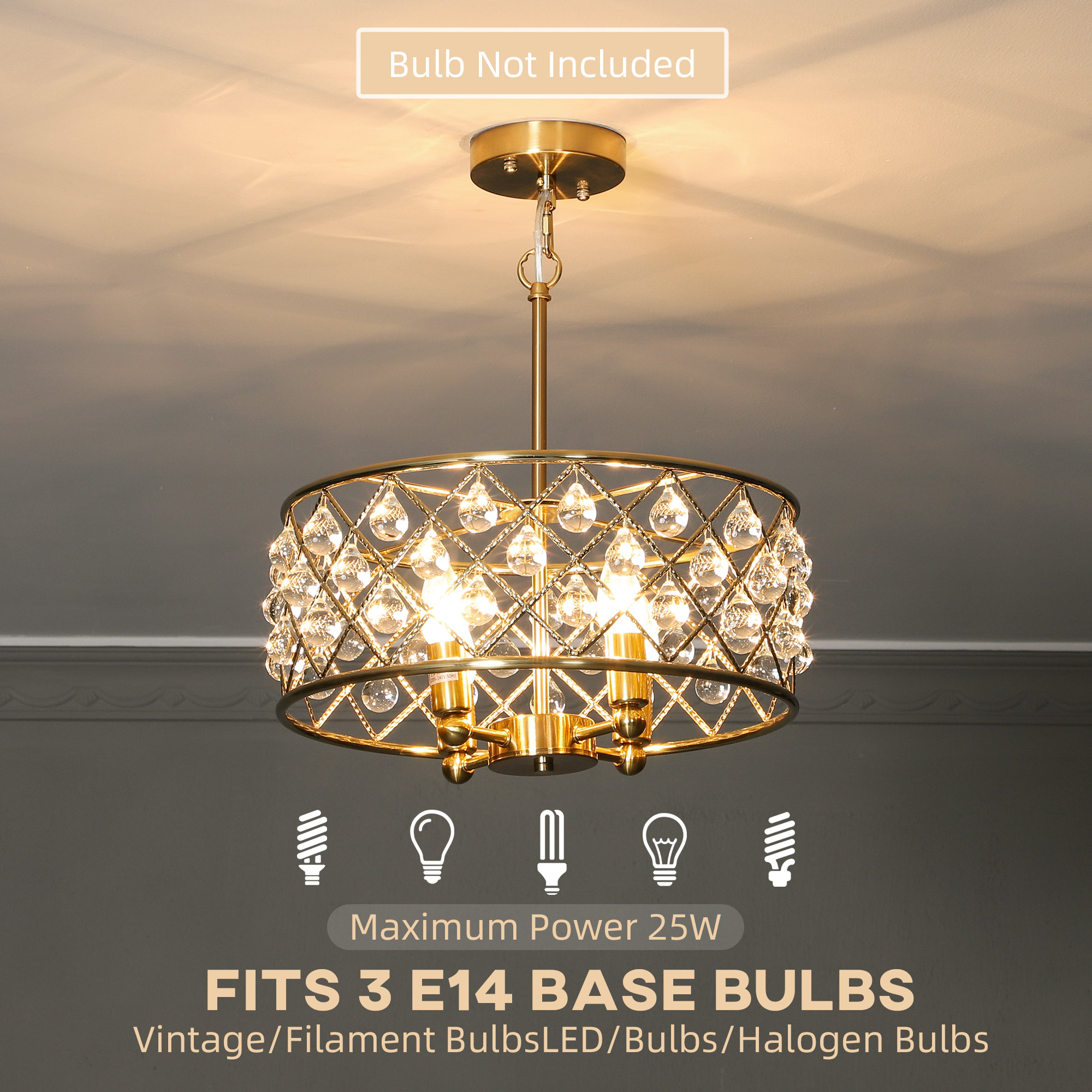 HOMCOM 51 Crystallite Four-Bulb Chandelier Gold-Tone 5