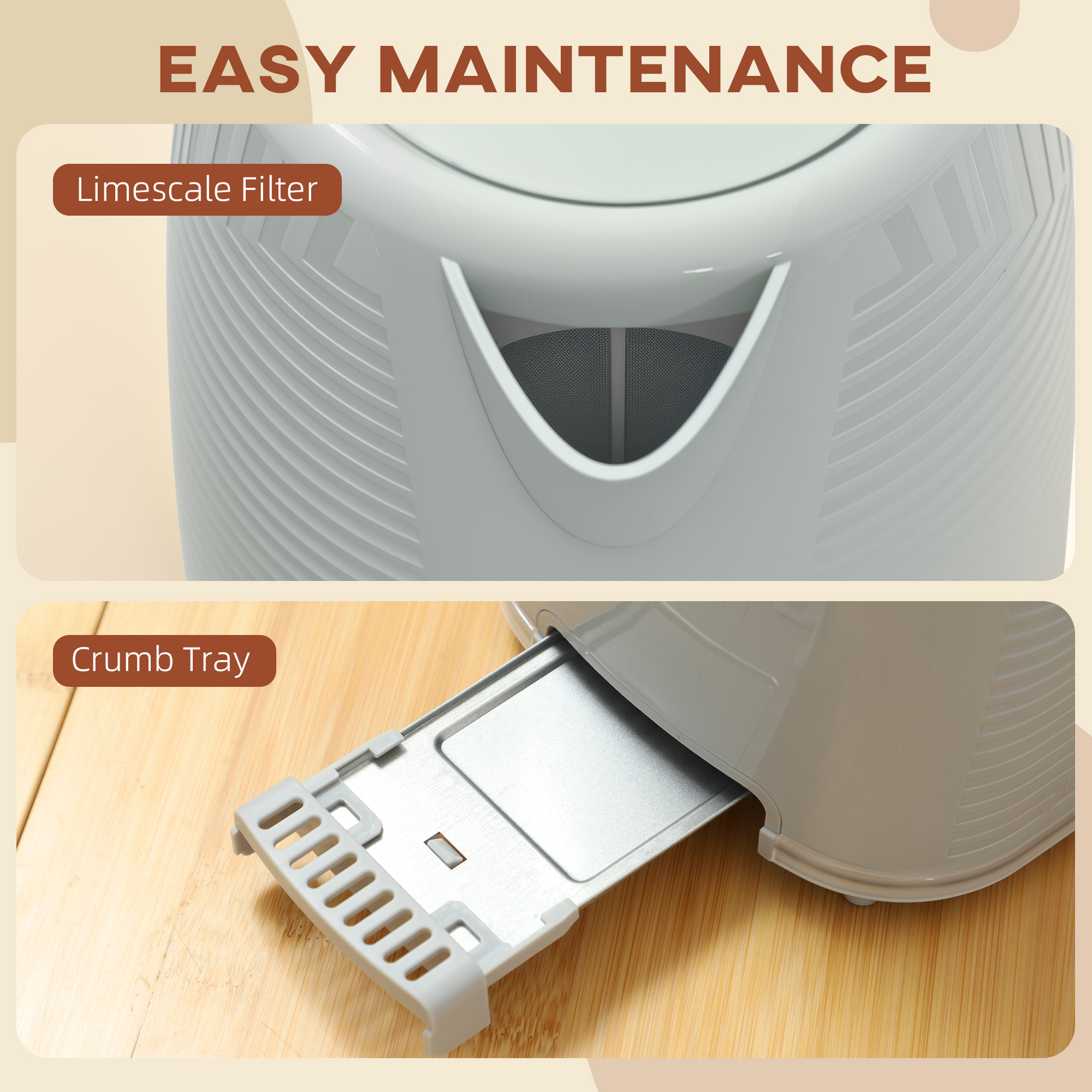 HOMCOM Modern Kettle and Toaster Set Grey 7