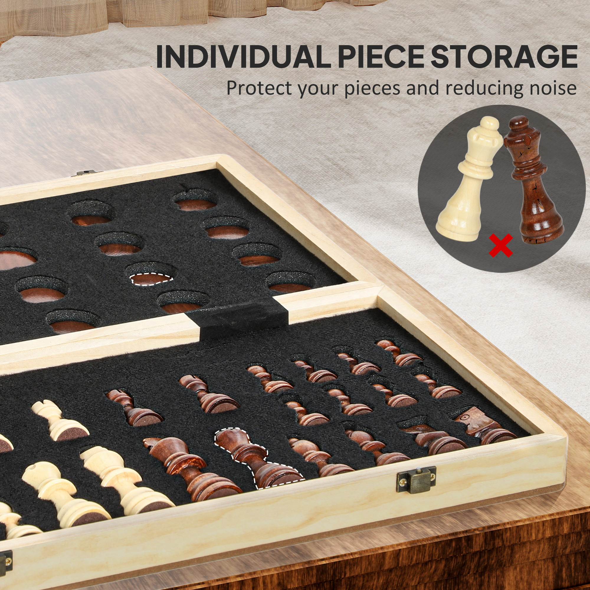 SPORTNOW 15 Inch Chess Set, Foldable Chess and Draughts Set, Brown 6