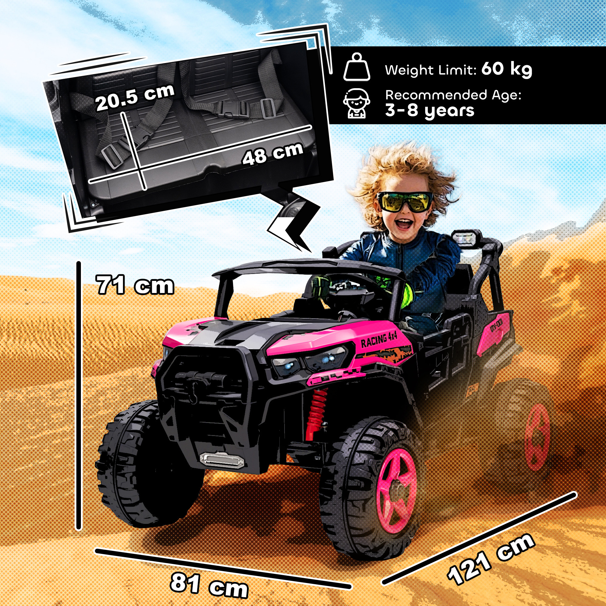 AIYAPLAY 24V Electric Ride on Car, 2-Seater Electric Car for Kids with Remote, Bluetooth, Soft Start, Suspension Spring, Pink 3