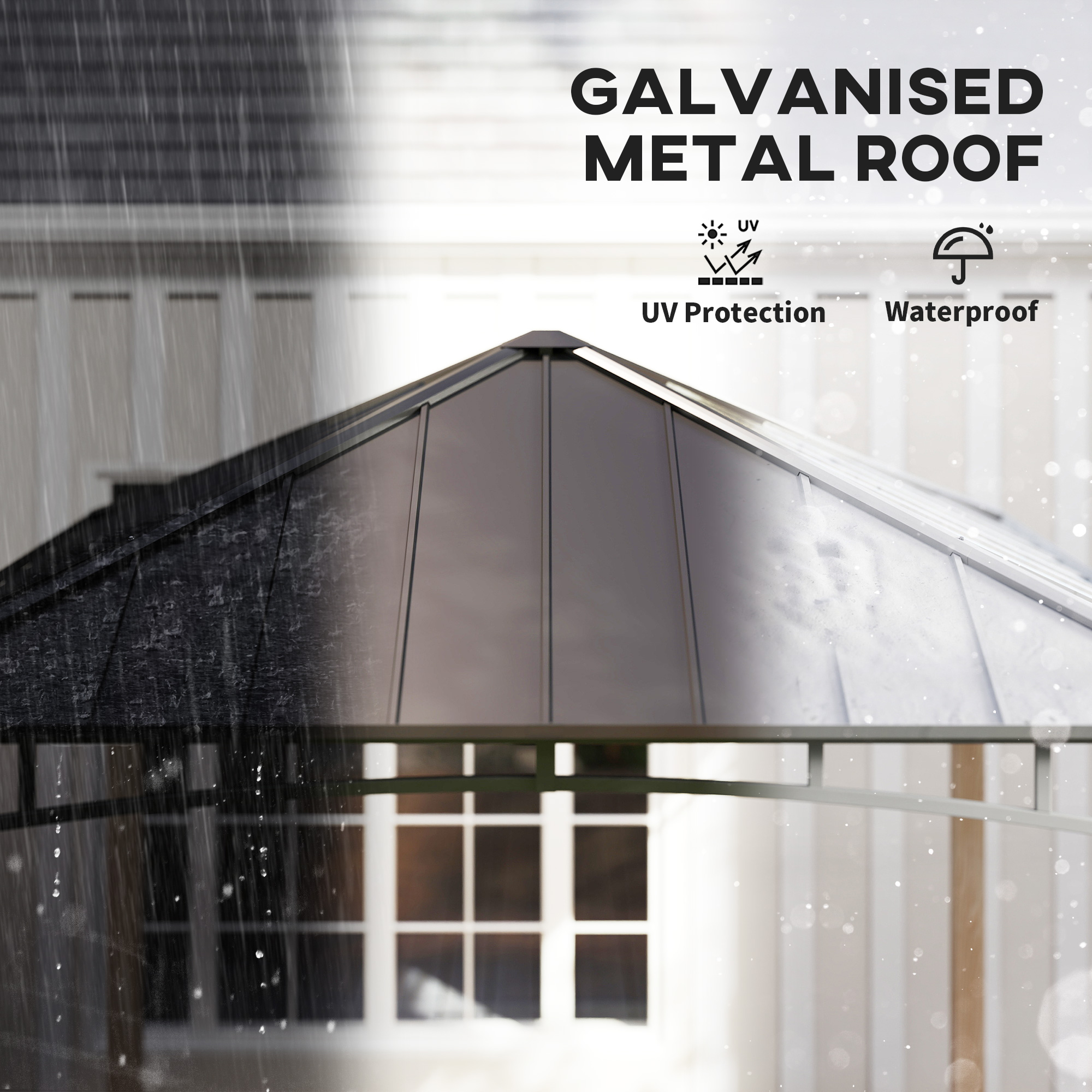 Outsunny 3 x 3 m Decorative Metal Gazebo Black/Wood-Effect 4