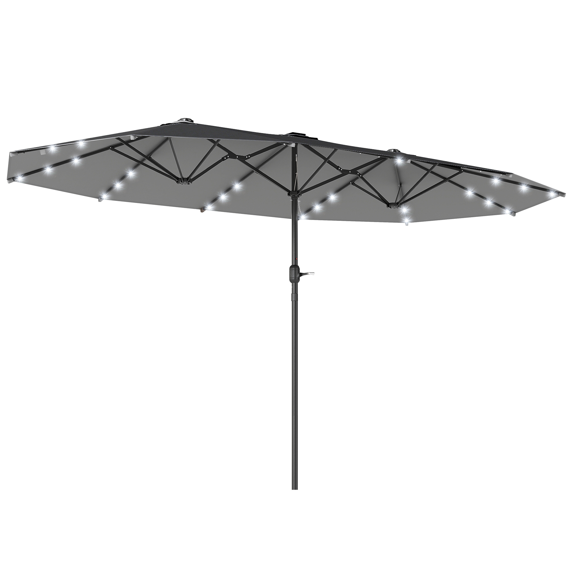 Outsunny 4.4m Double-Sided Sun Umbrella Garden Parasol Patio Sun Shade Outdoor with LED Solar Light , Dark Grey   Aosom UK