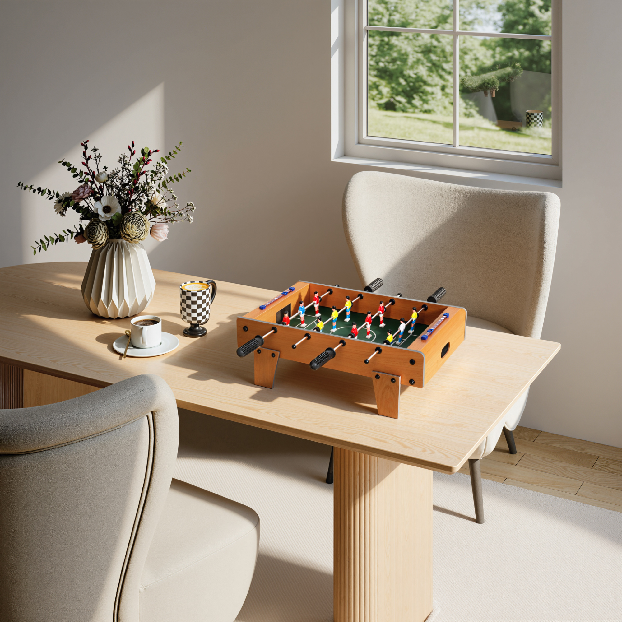 SPORTNOW 20 in Table-top Football Table with Stainless Steel Rods, Compact Foosball Table for Kids and Adults, All-Inclusive Foosball Game Set for Indoor, Nature Wood Finish 9