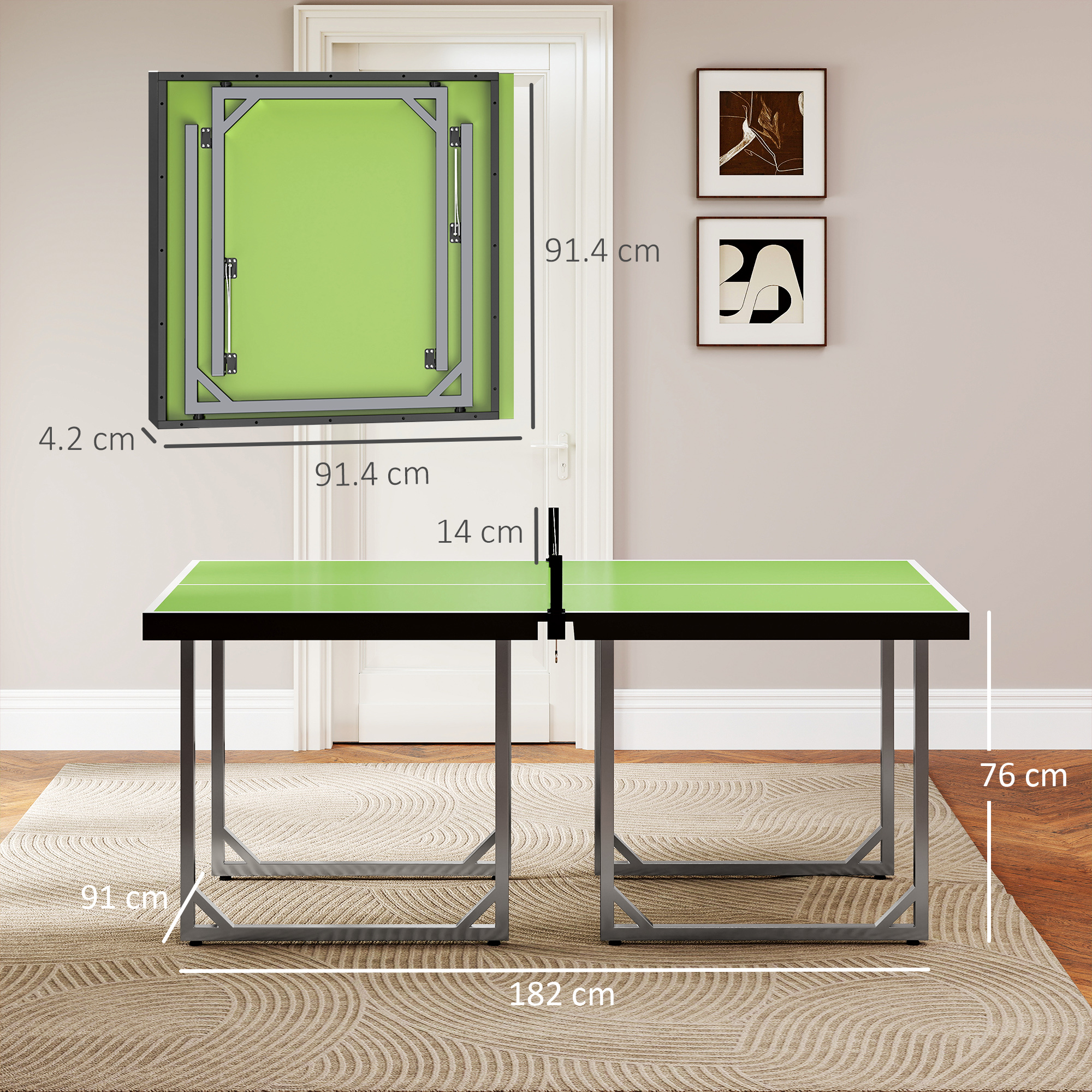 HOMCOM 6ft Table Tennis Table, Ping Pong Table with Net, Foldable and Portable Ping Pong Set for Indoor Outdoor Use, Easy Assemble, Midsize, Green 3