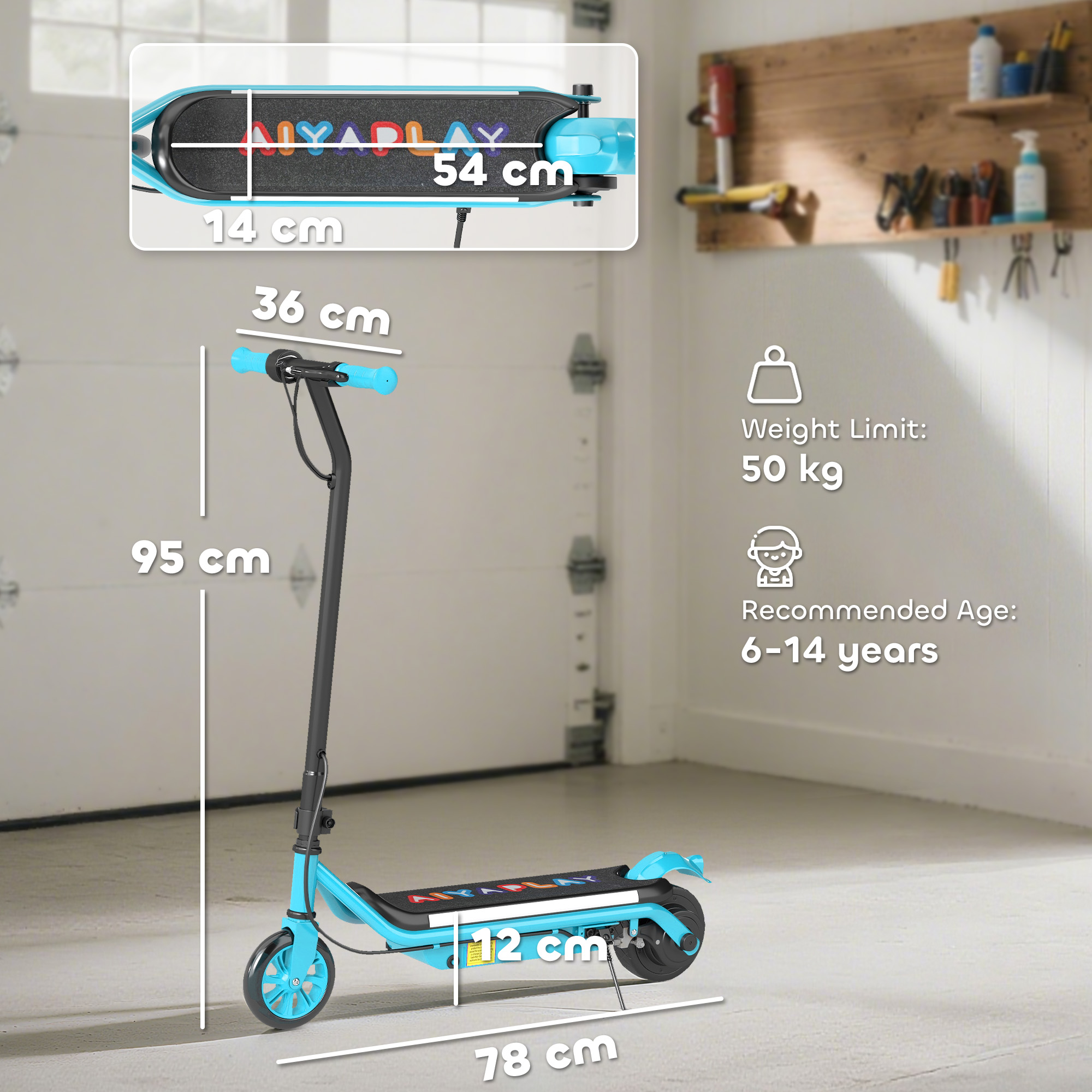 AIYAPLAY Electric Scooter for Kids Aged 6-14 Years, with Colourful Lights, Blue 3