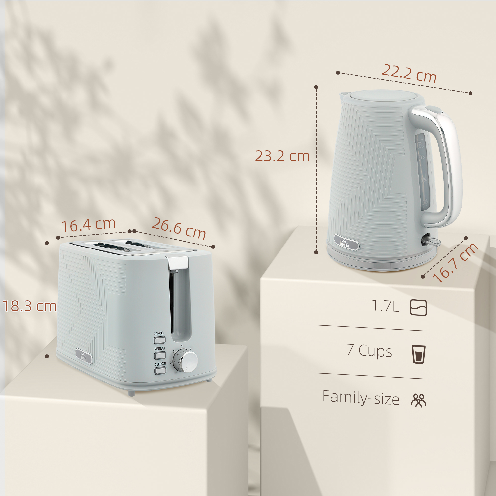 HOMCOM Modern Kettle and Toaster Set Grey 3