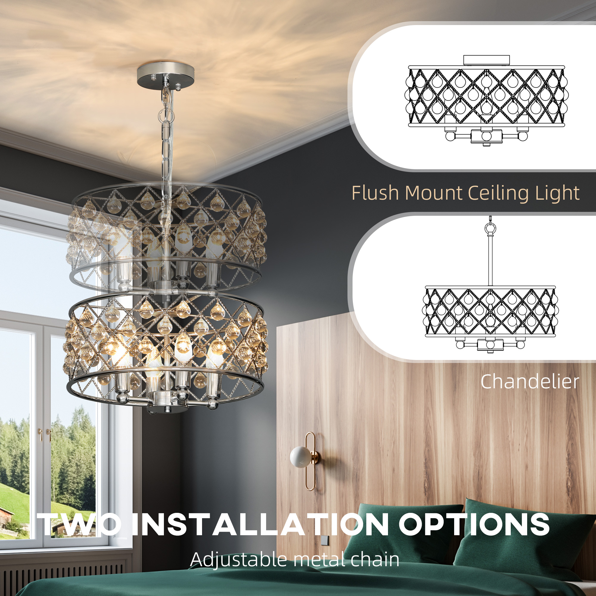 HOMCOM 51 Crystallite Four-Bulb Chandelier Silver-Tone 6