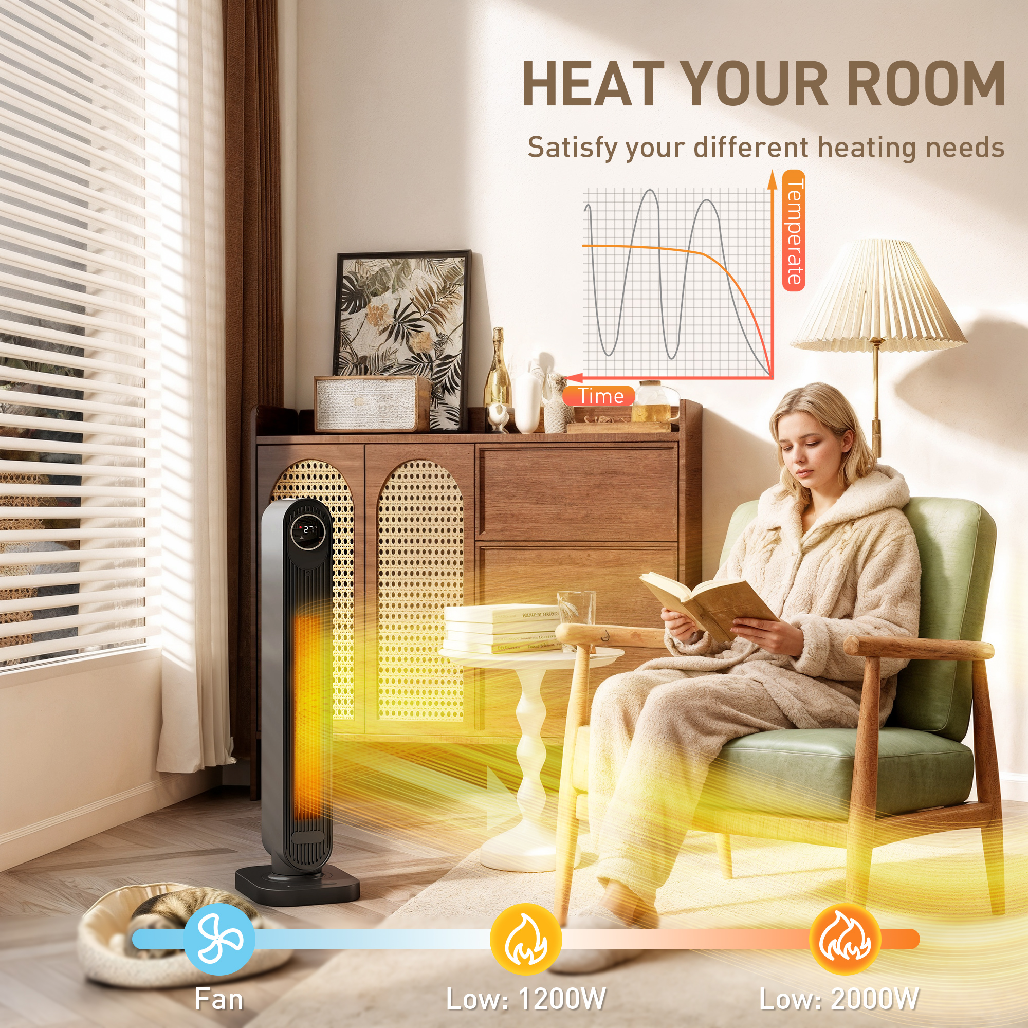 HOMCOM 2000W Ceramic Electric Heater with Fan, Timer, Oscillation Black 5
