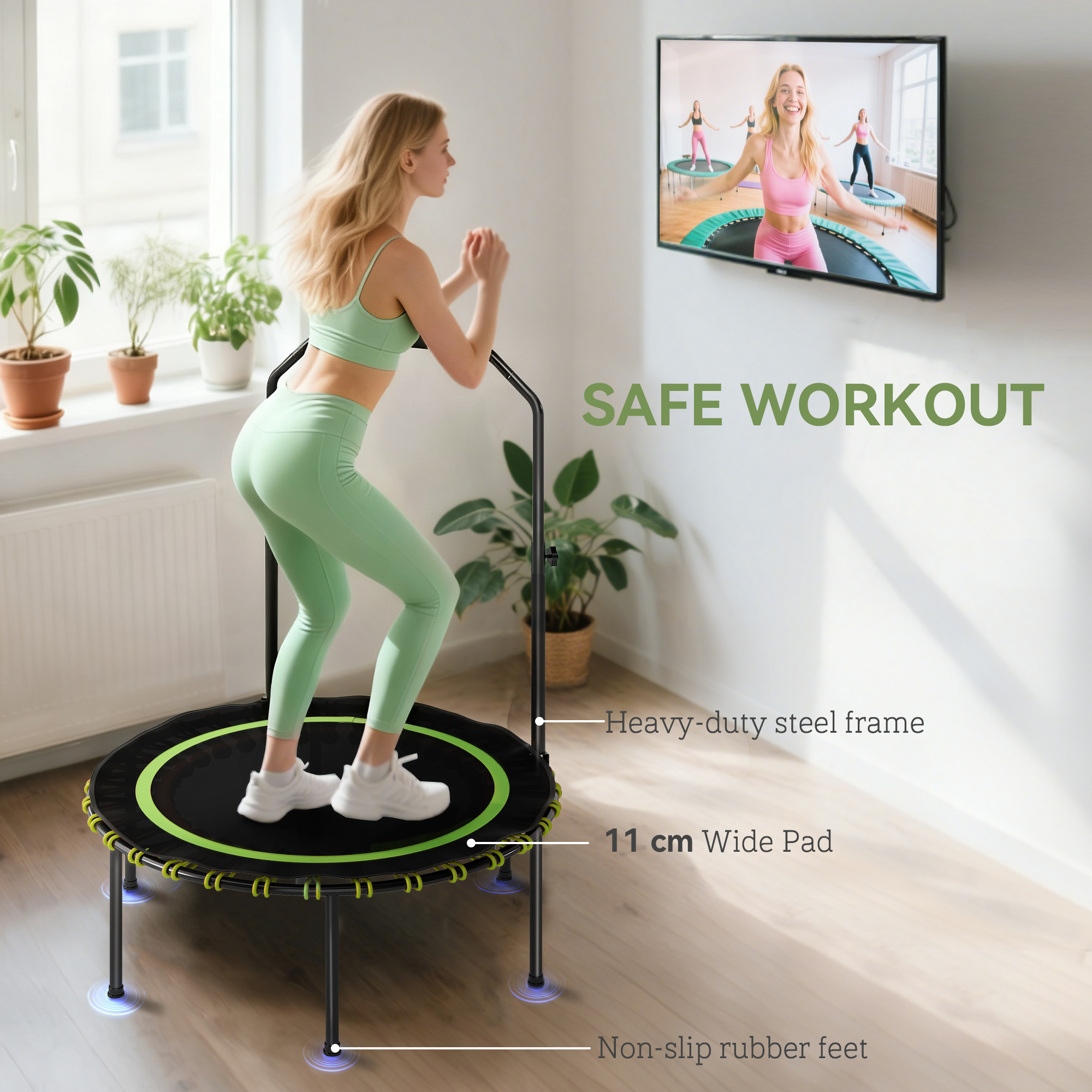 SPORTNOW 40" Foldable Fitness Trampoline Rebounder with Handle, Green 6